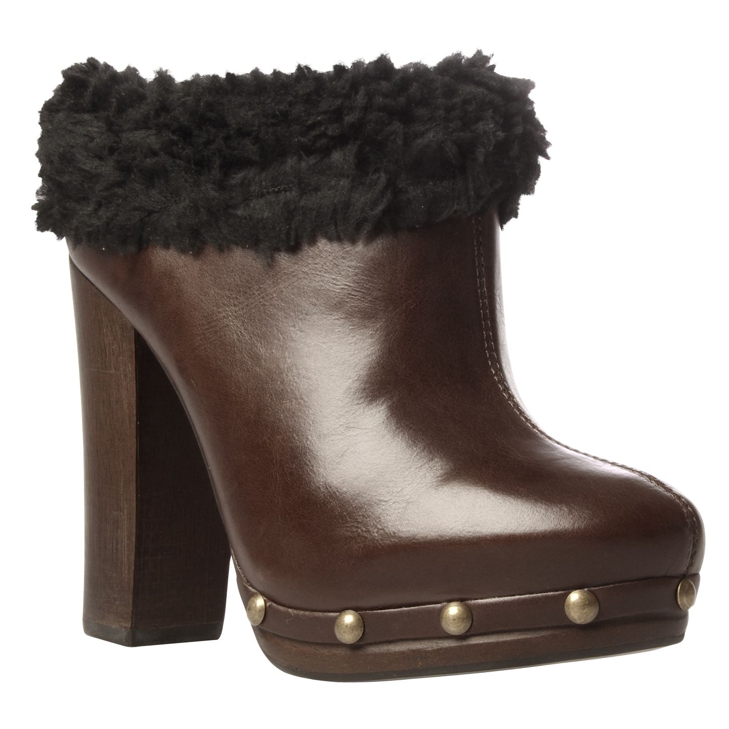 Carvela Alpine Fur Trim Clog Shoes, Brown/black at John Lewis