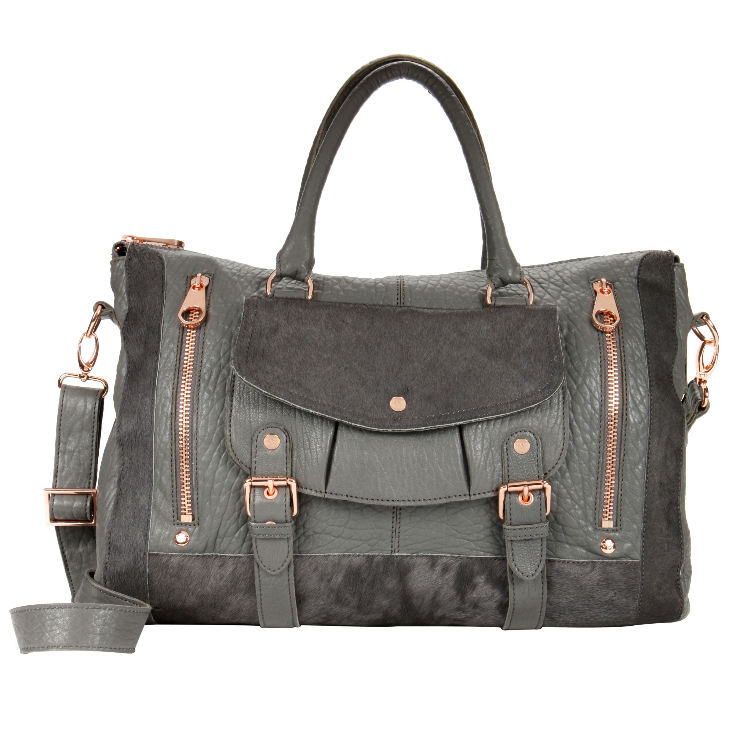 Ted Baker Denzil Leather Buckle Weekend Bag, Grey at John Lewis