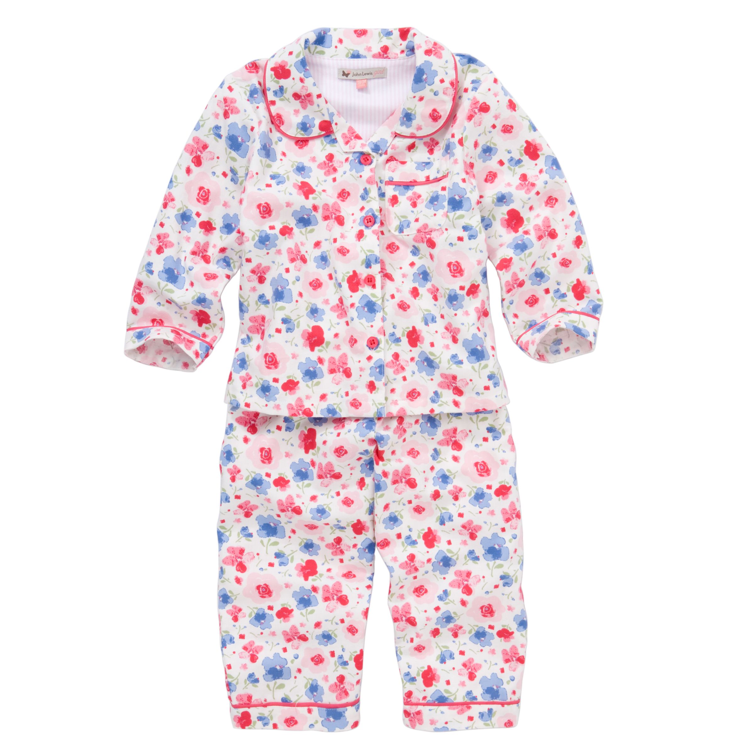 John Lewis Girl Floral Print Woven Pyjamas, Pink
