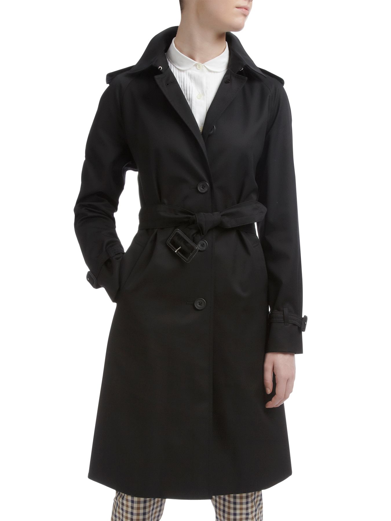 Aquascutum Baltimore Belted Raincoat, Black at John Lewis