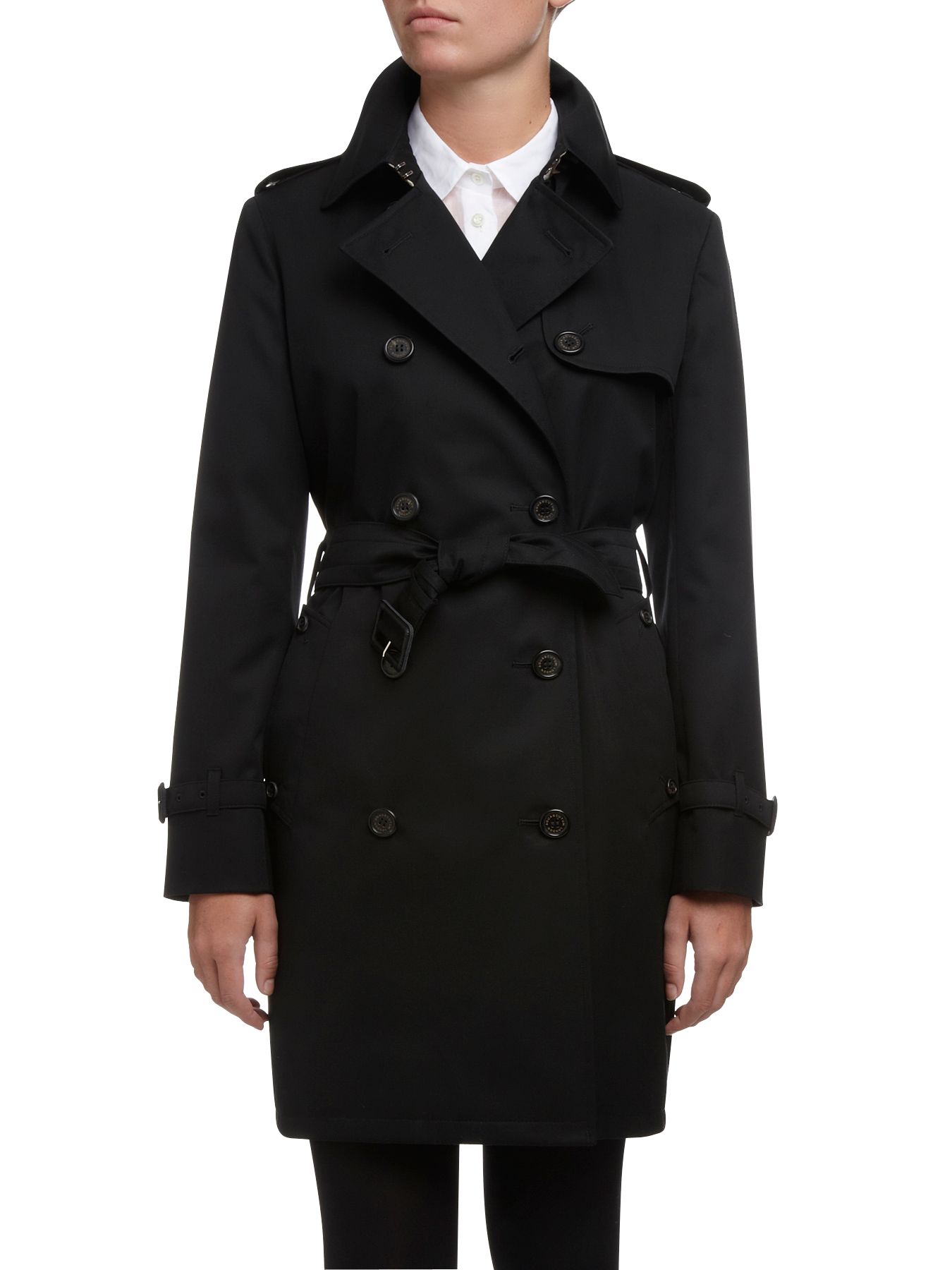 Aquascutum Franca Multistitch Belted Raincoat, Black at John Lewis