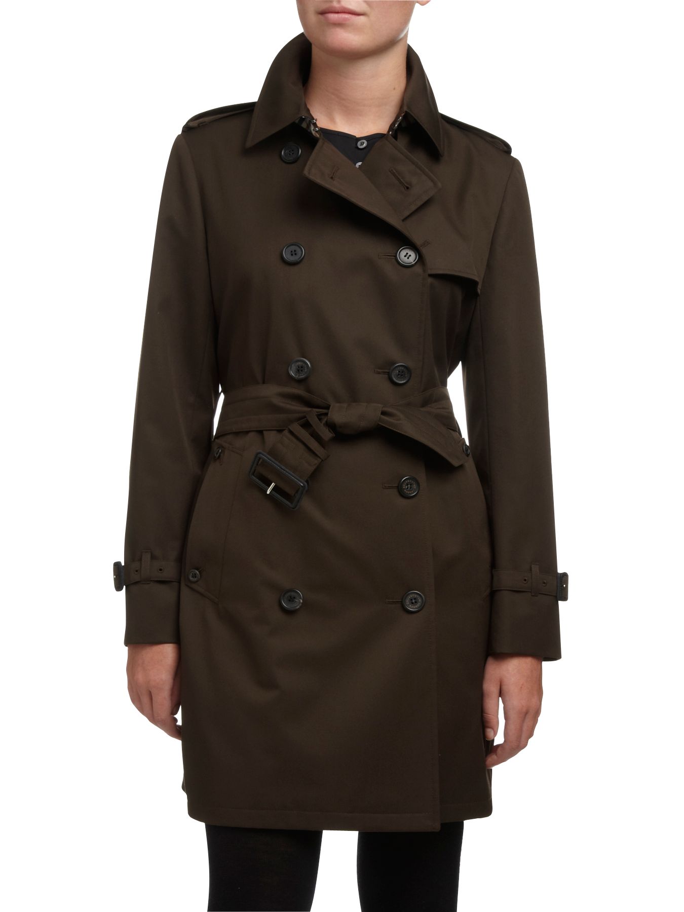 Aquascutum Franca Multistitch Belted Raincoat, Green at John Lewis