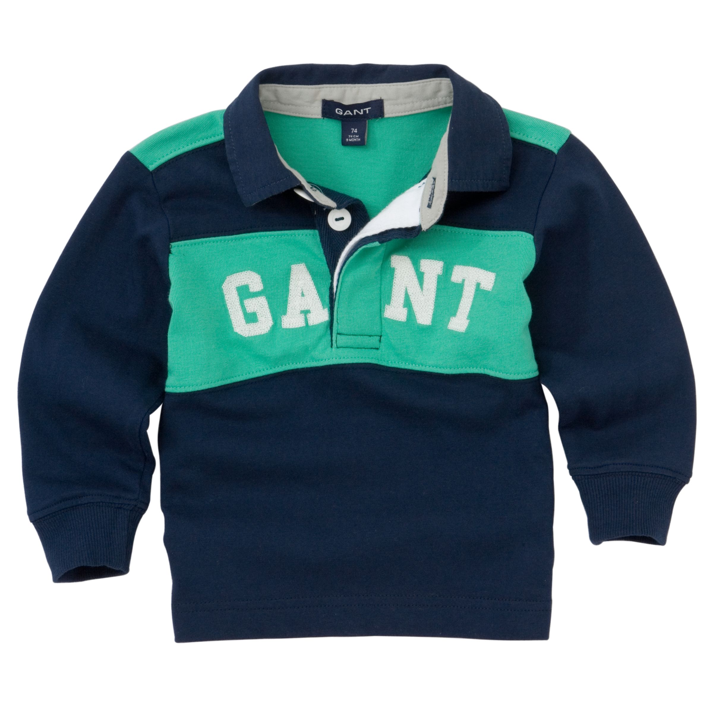 Gant Branded Long Sleeve Rugby Shirt, Blue/Green