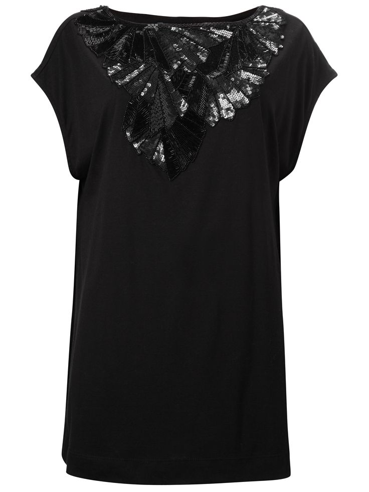 French Connection Fantasia Sequin T-Shirt, Black