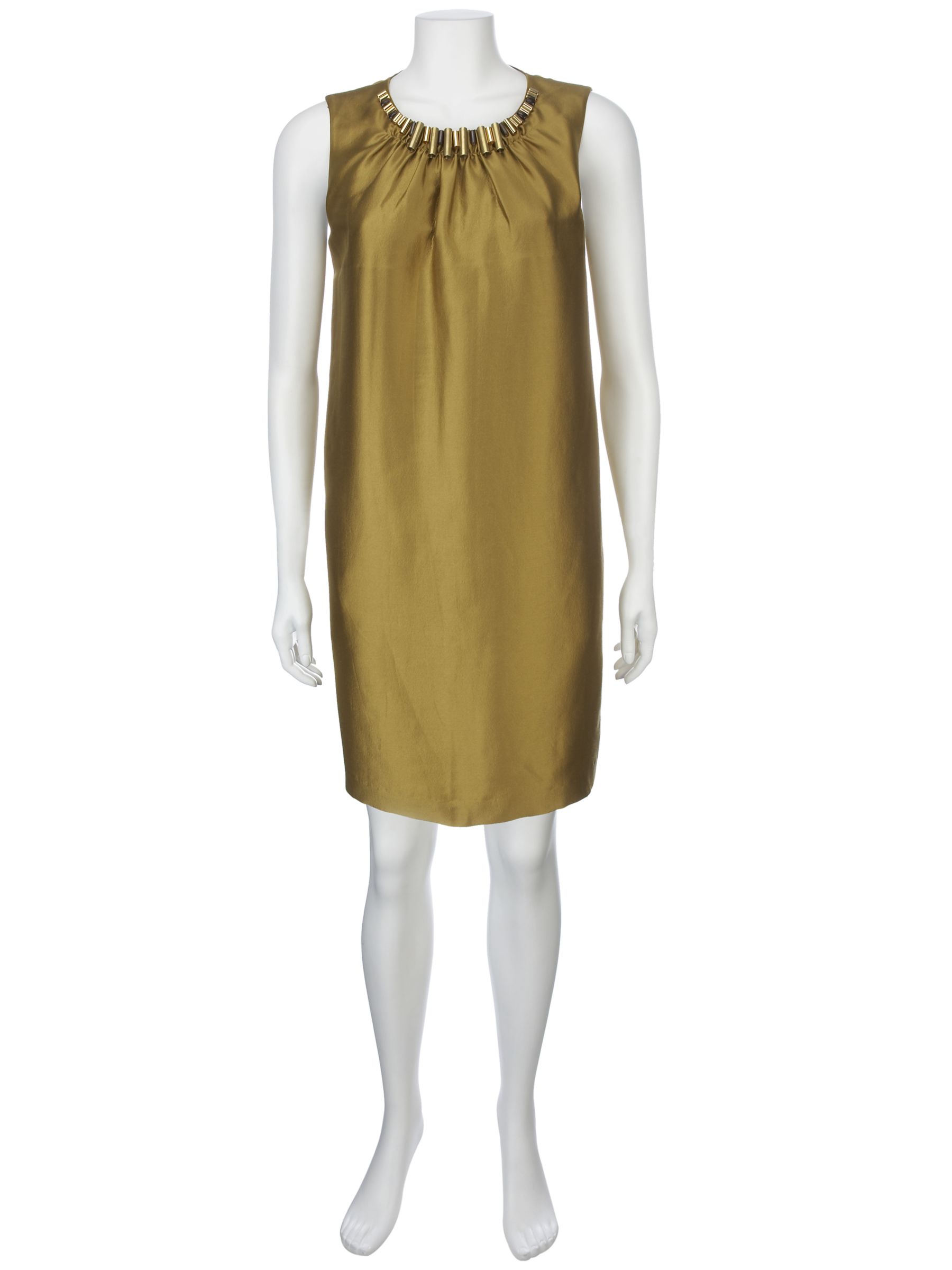 FWM Silk Cotton Mix Jewelled Shift Dress, Chartreuse at John Lewis