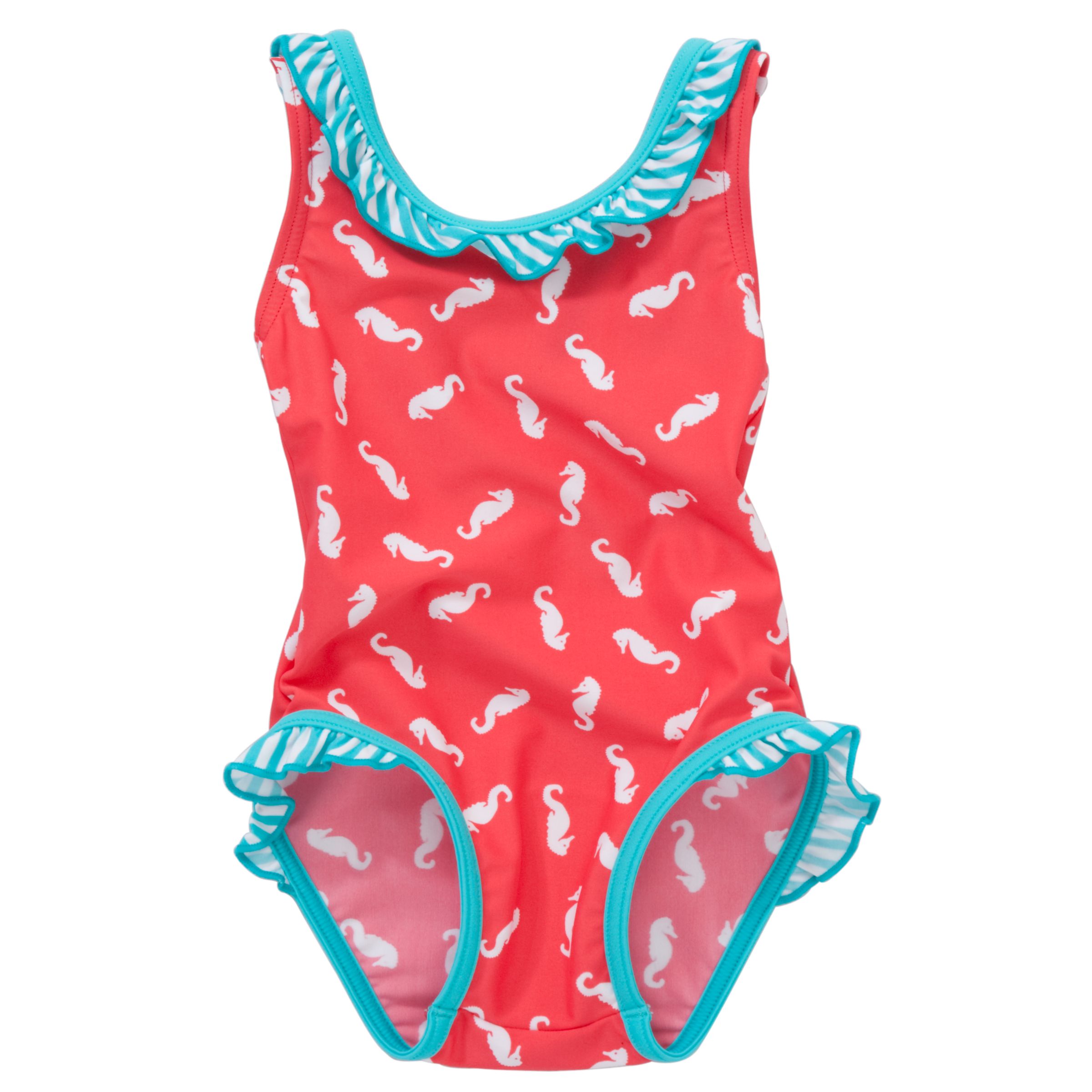 John Lewis Girl Seahorse Print Swimsuit, Red