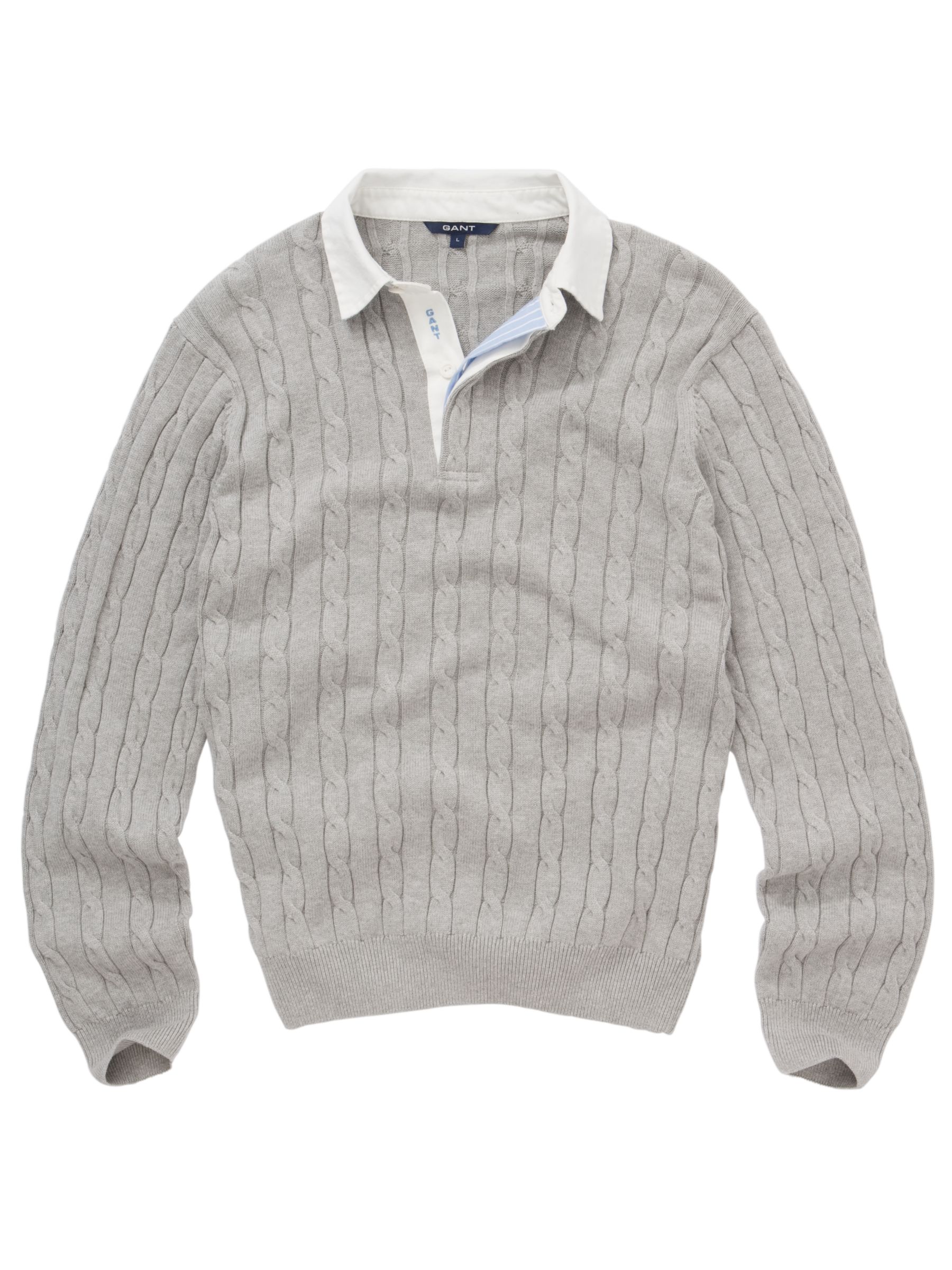 Cable Knit Rugby Shirt, Grey