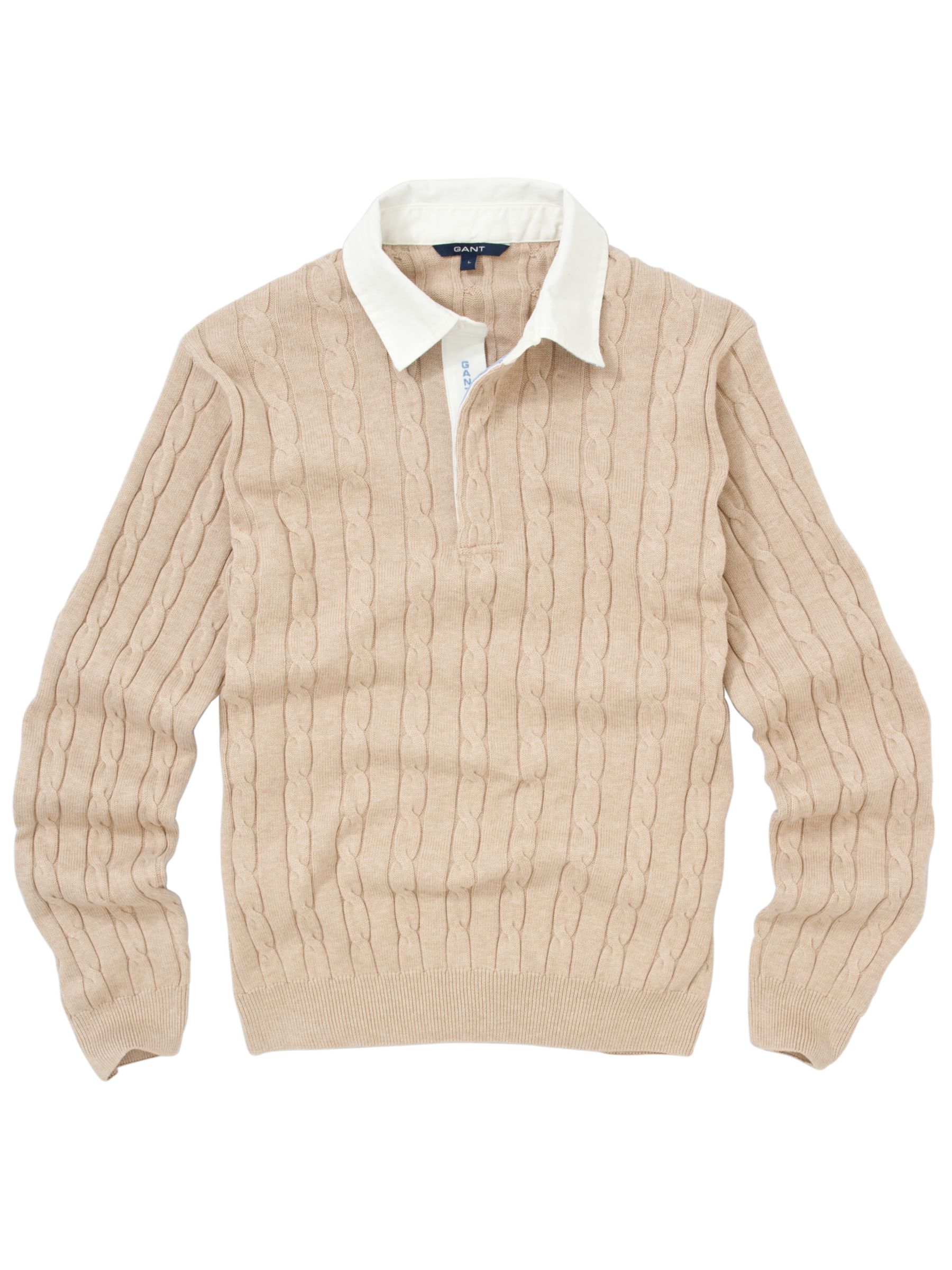 Gant Cable Knit Rugby Shirt, Neutrals