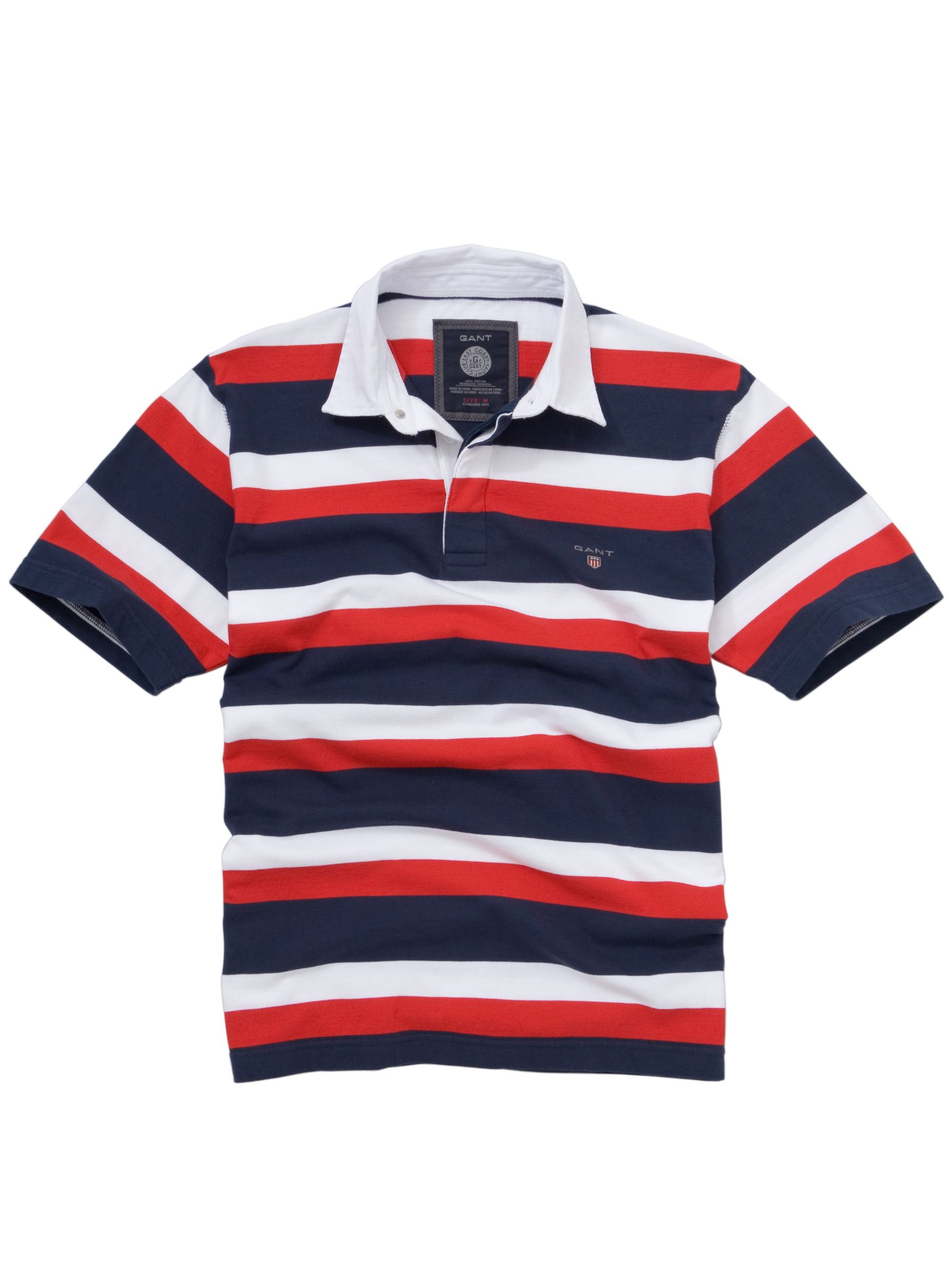 Gant Multi Bar Stripe Rugby Shirt, French Navy/Red
