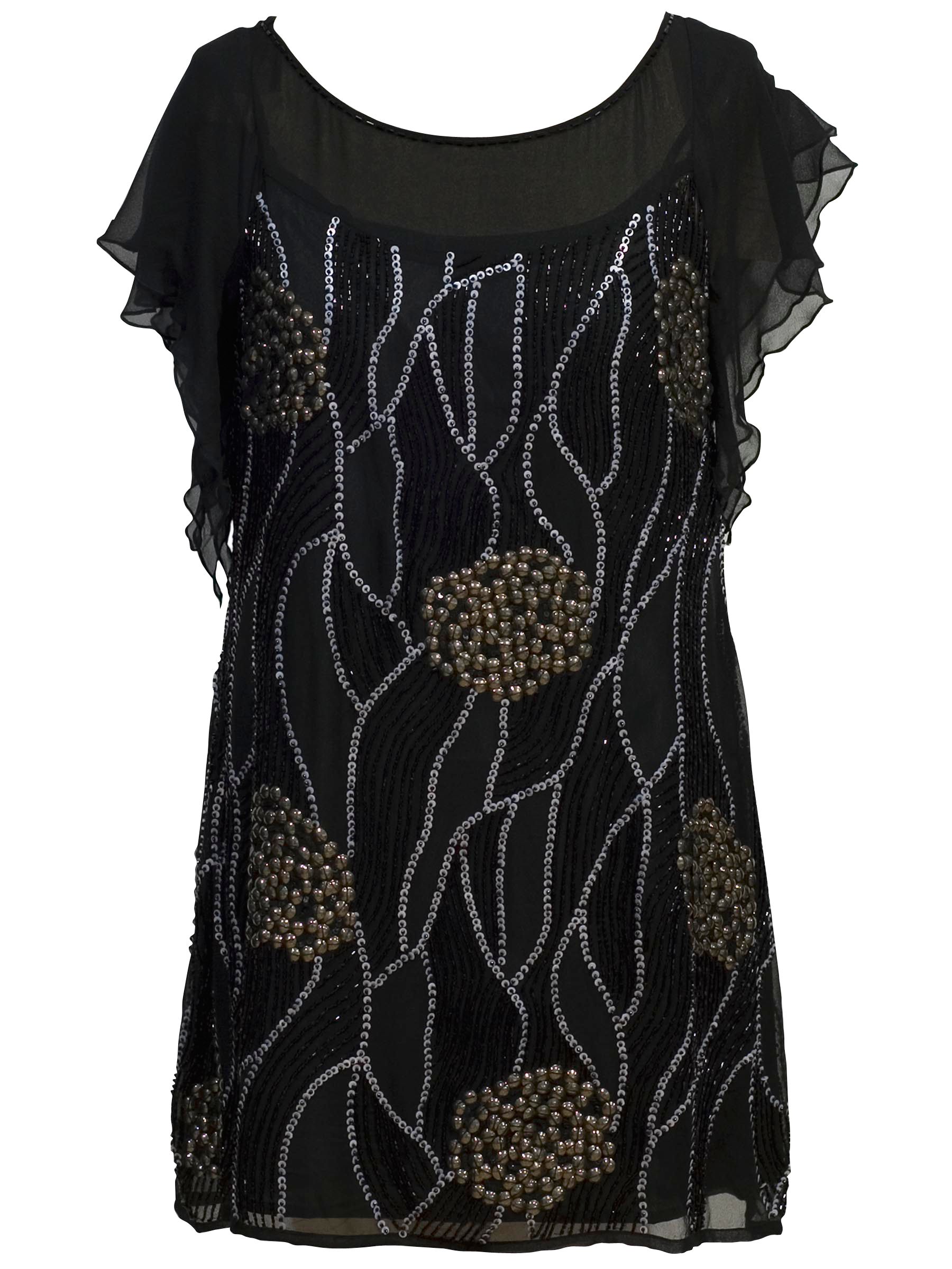 Chesca Now By Chesca Silk Beaded Linen Tunic, Black at John Lewis