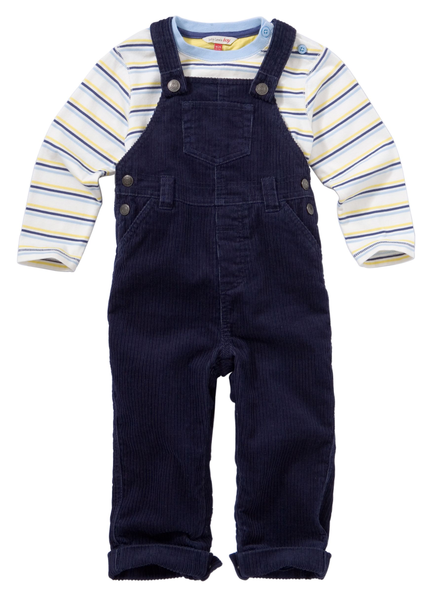 John Lewis Boy Cord Dungaree And T-Shirt Set, Navy