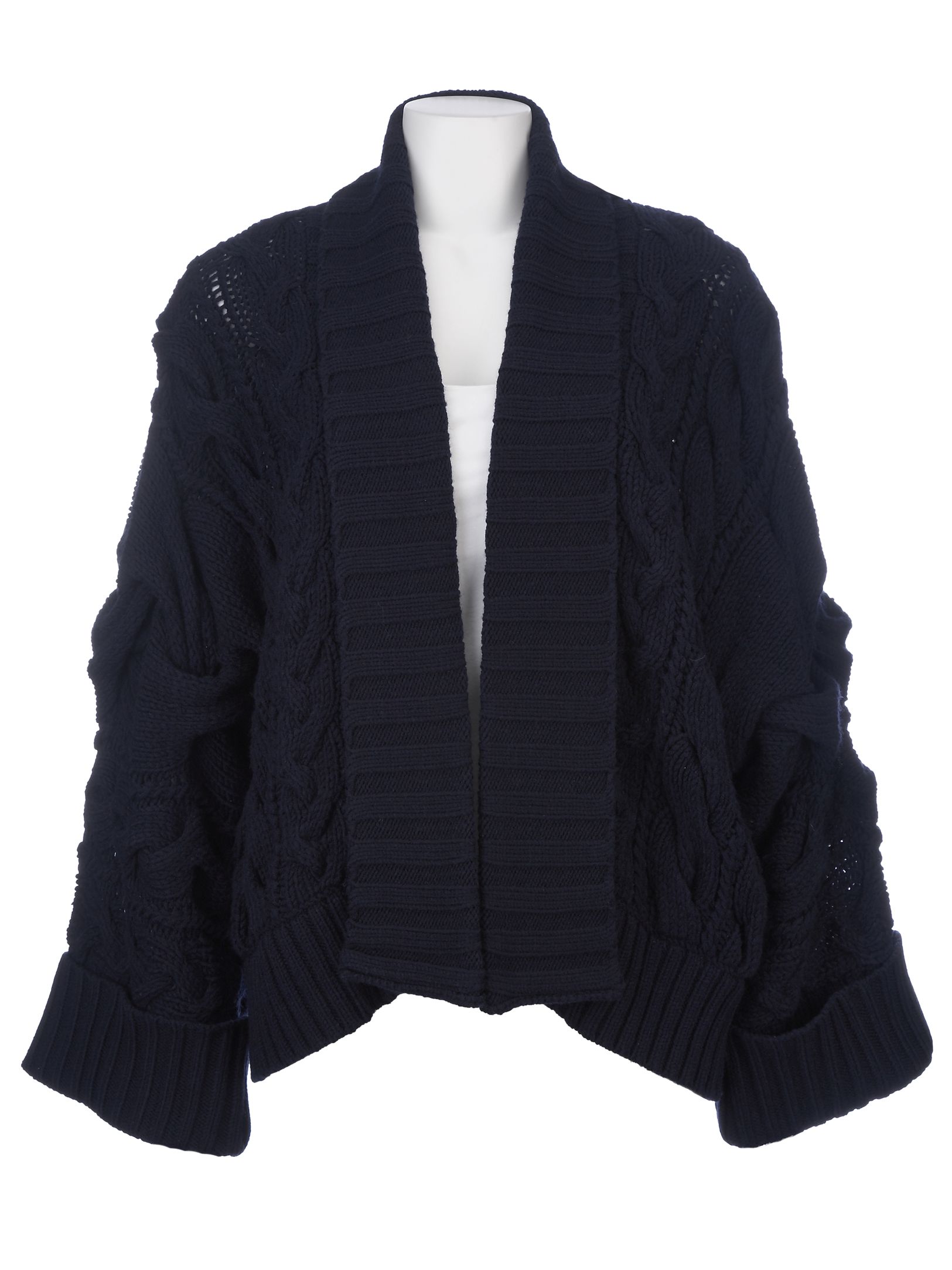 FWM Cable Knit Cardigan, Navy blue at John Lewis
