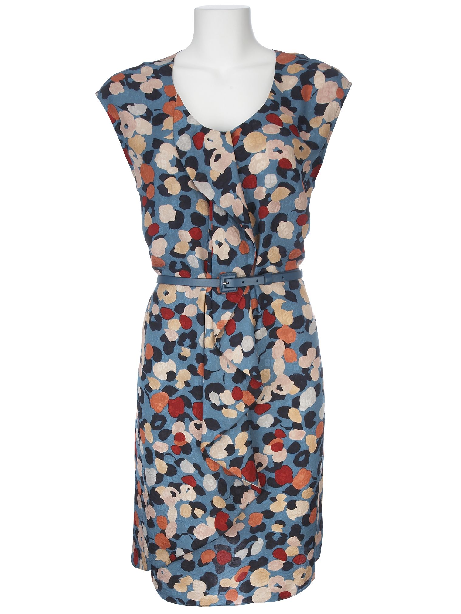 FWM Blossom Print Belted Dress, Crimson at John Lewis