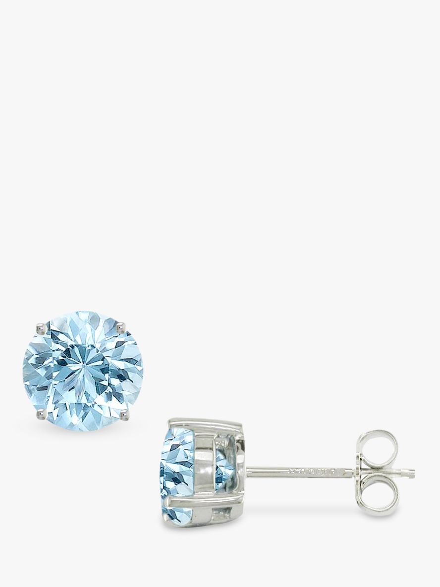 John Lewis 9ct White Gold Brilliant Cut Aqua Stud Earrings