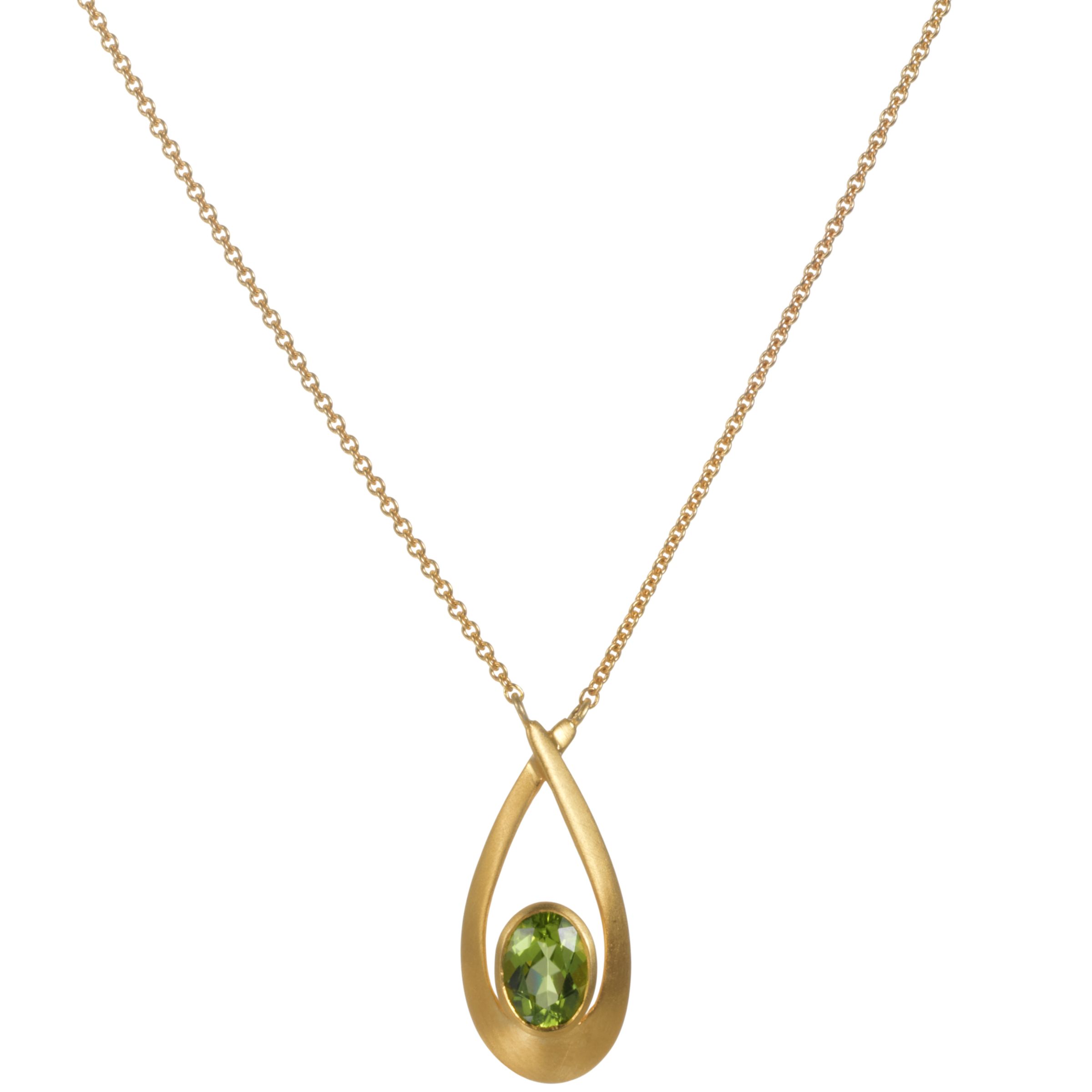 9ct Yellow Gold Satin Finished Peridot Pendant Necklace at John Lewis