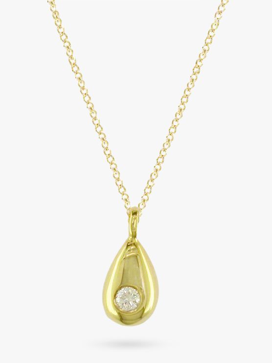 9ct Yellow Gold Diamond Pear Shaped Pendant Necklace