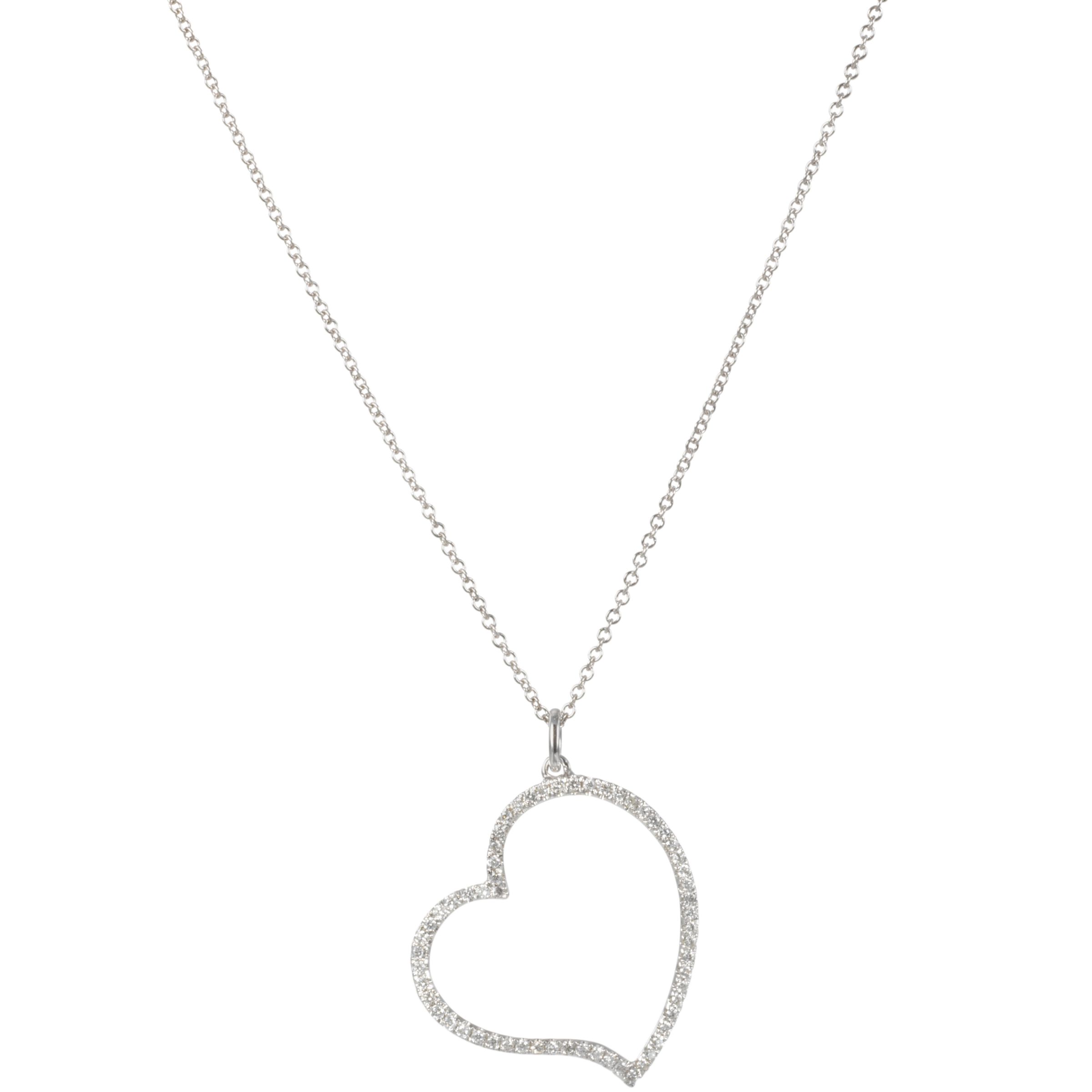 London Road 18ct White Gold Diamond Heart Pendant Necklace at John Lewis