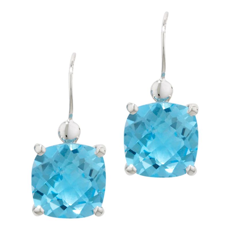 London Road 9ct White Gold Cushion Blue Topaz Drop Earrings at JohnLewis
