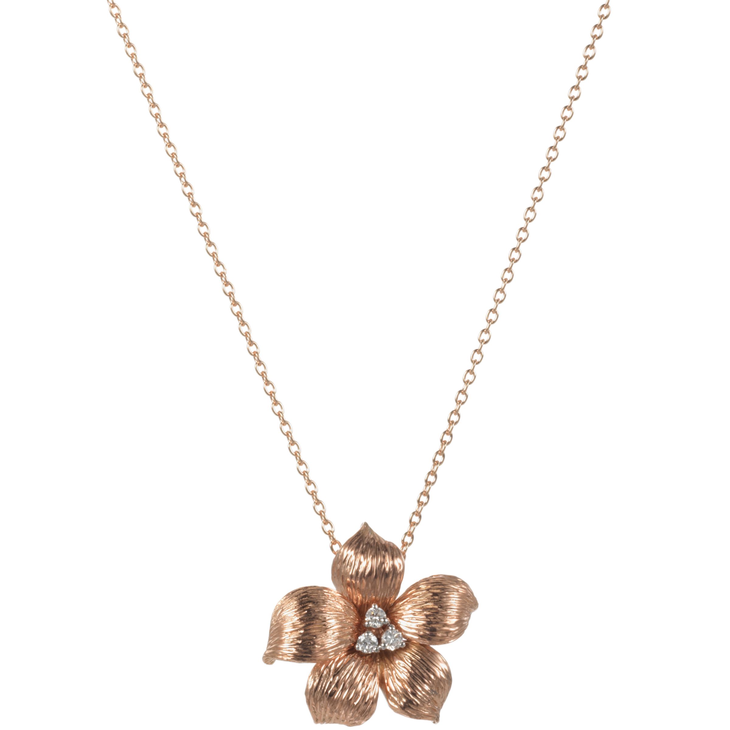 London Road 9ct Rose Gold Diamond Lily Pendant Necklace at JohnLewis