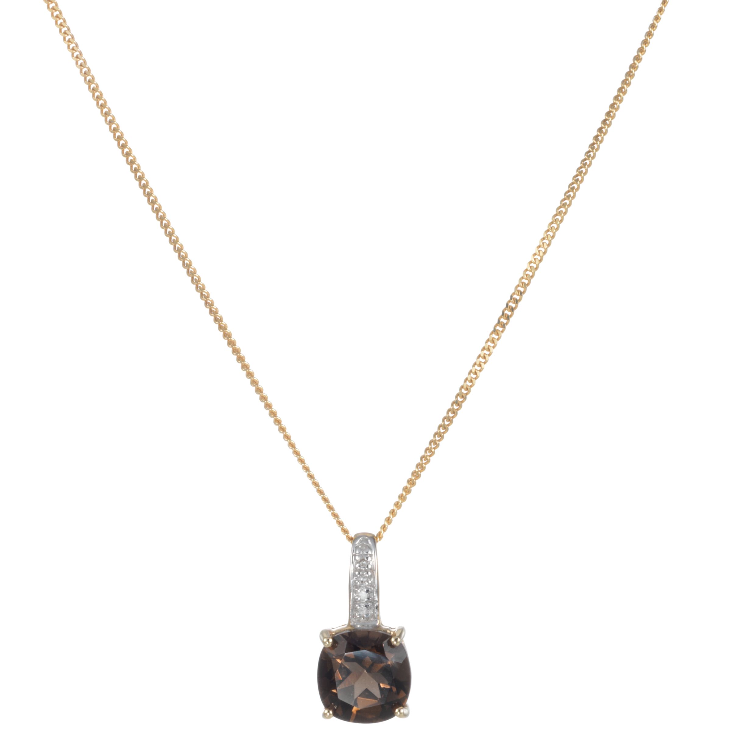 9ct Yellow Gold Smokey Quartz and Diamond Pendant Necklace at JohnLewis