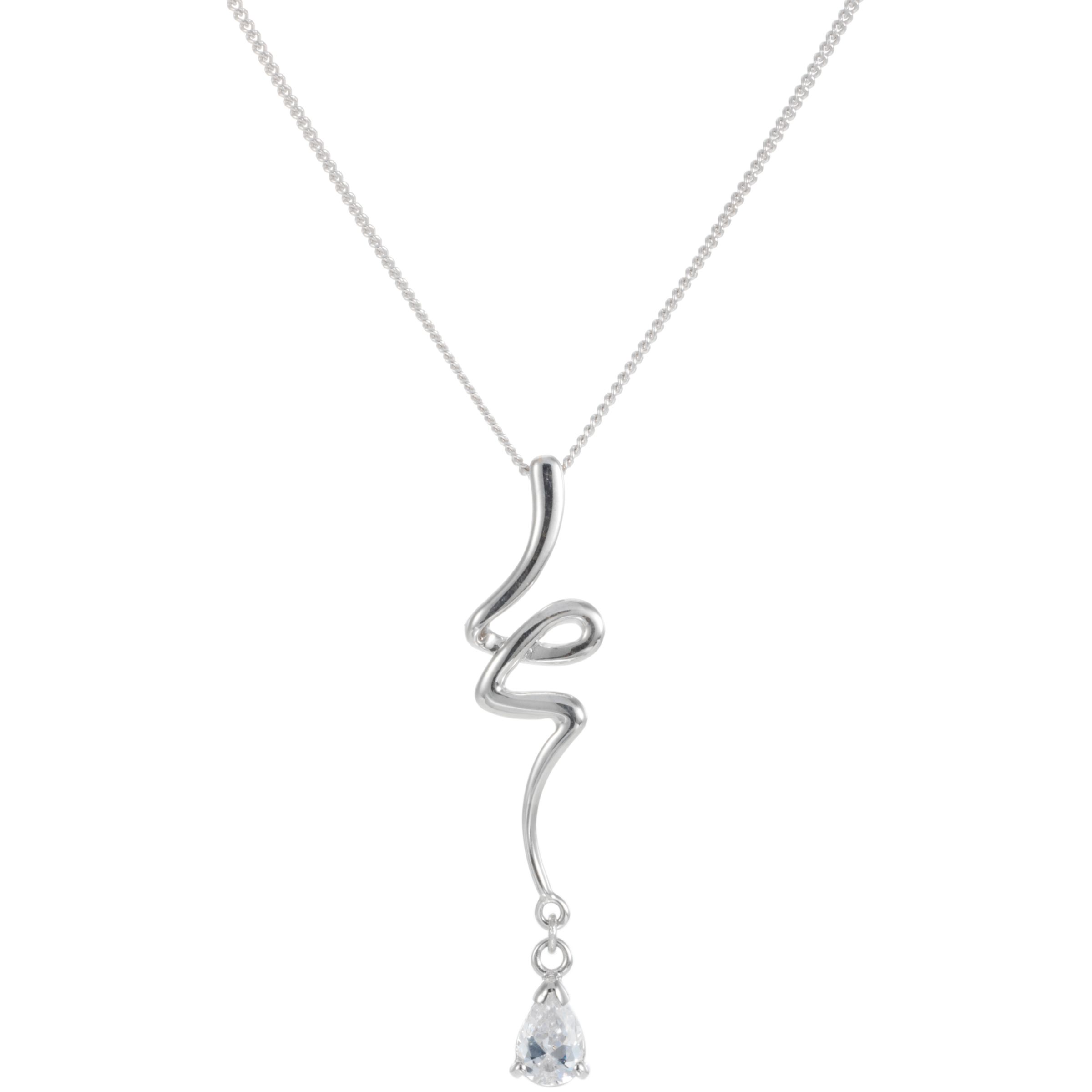 9ct White Gold "Squiggle" Cubic Zirconia Pendant Necklace at John Lewis