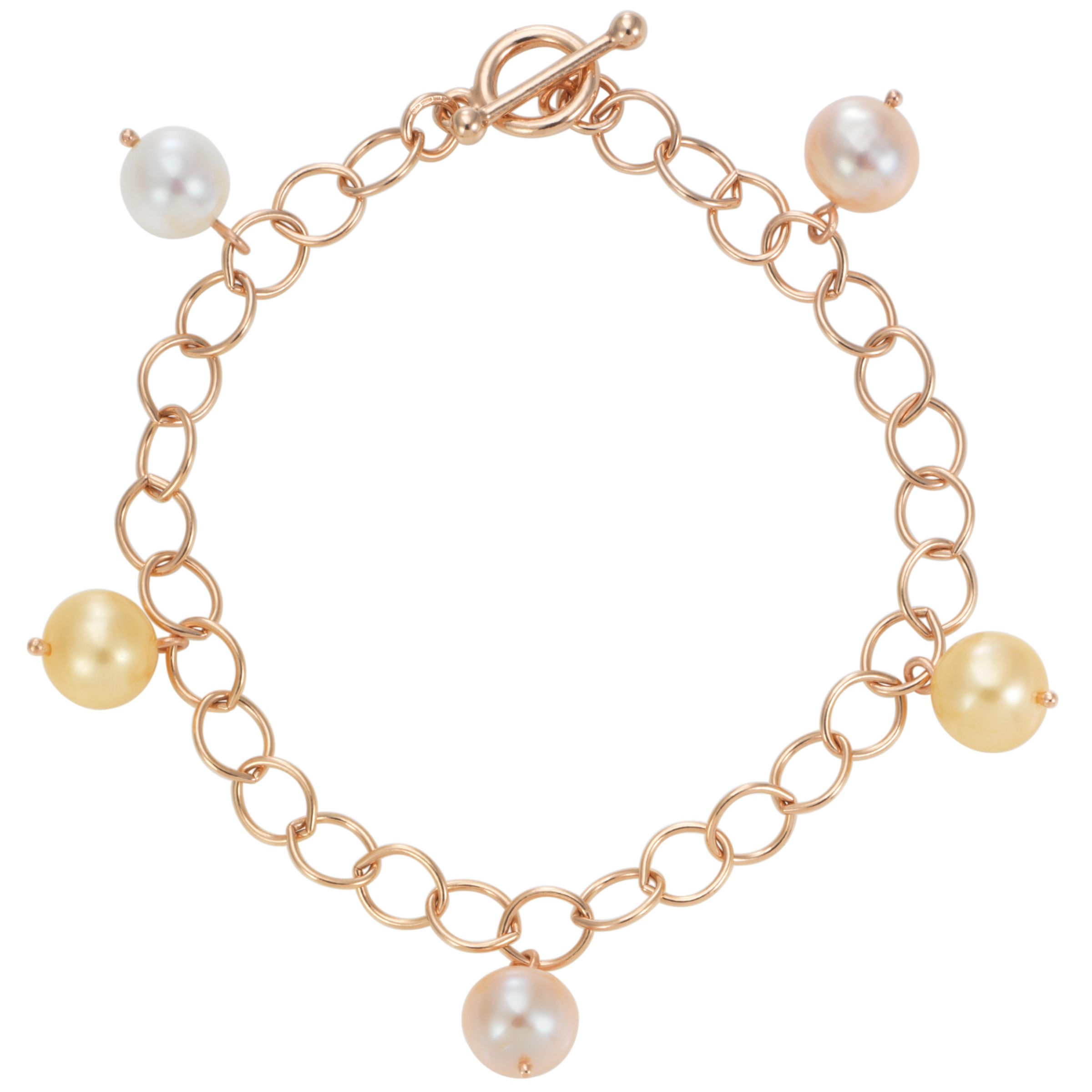 London Road 9ct Rose Gold and Pastel Cultured Fresh Water Pearl Bracelet at John Lewis