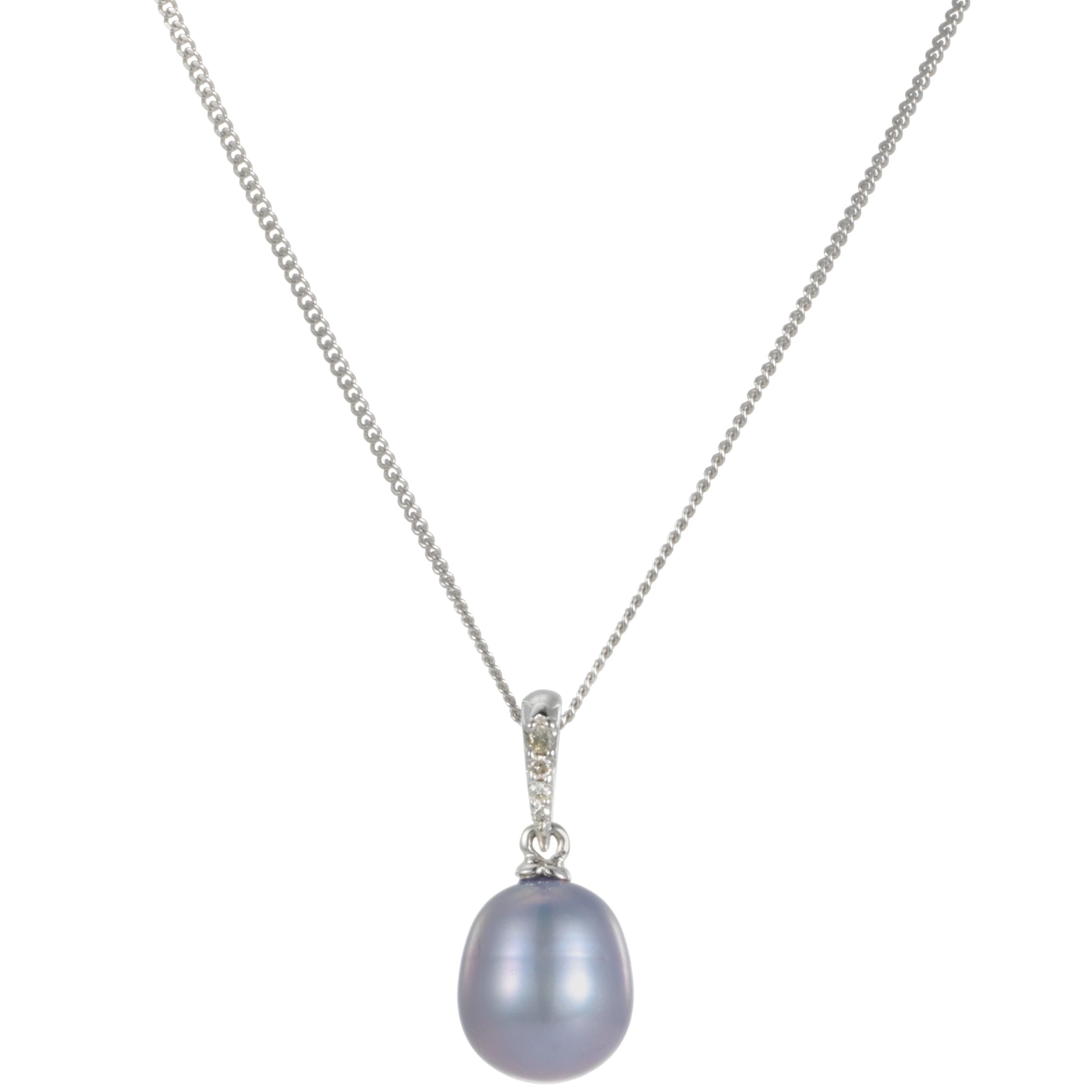 9ct White Gold Purple Freshwater Pearl and Diamond Pendant Necklace at John Lewis