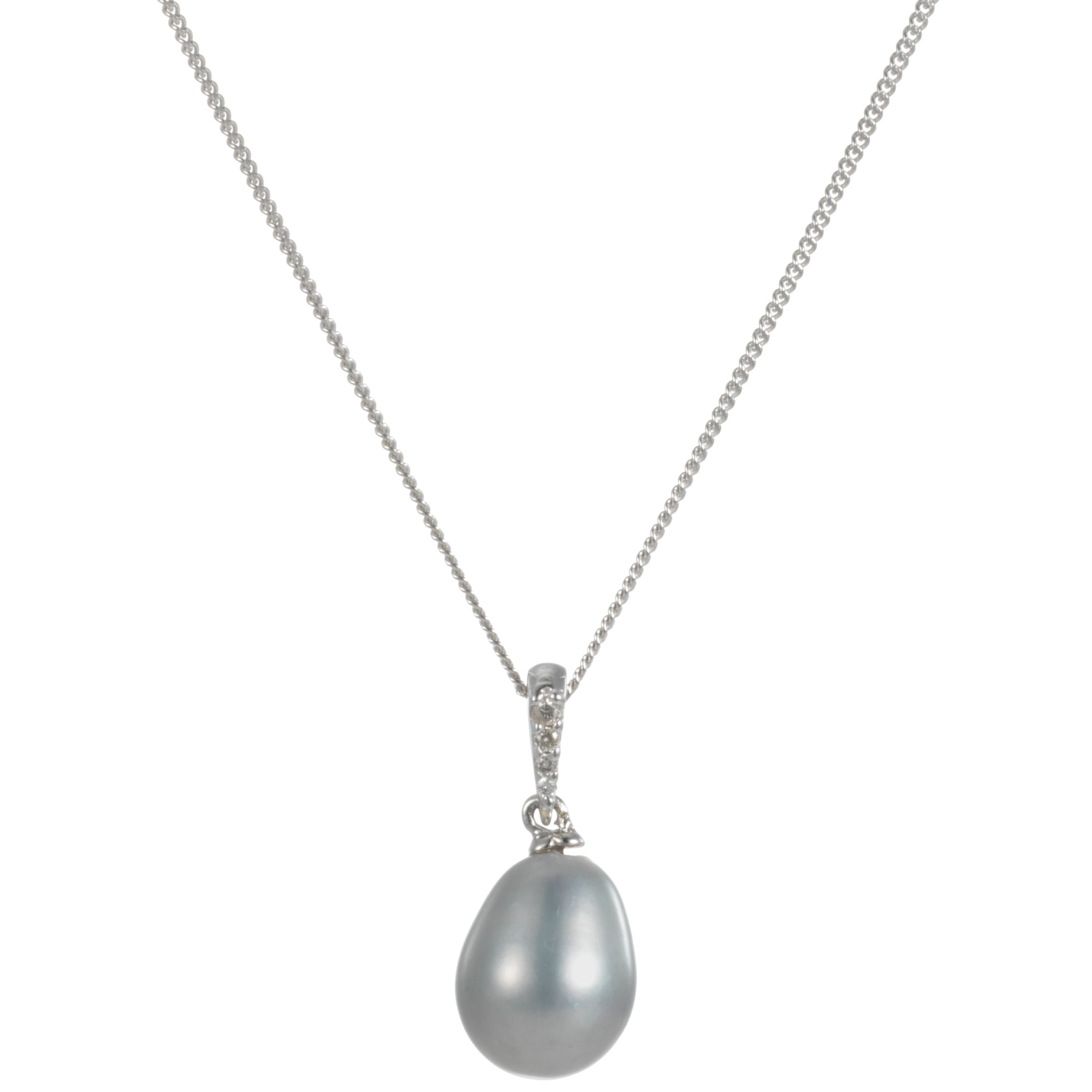 9ct White Gold Grey Freshwater Pearl and Diamond Pendant Necklace at John Lewis