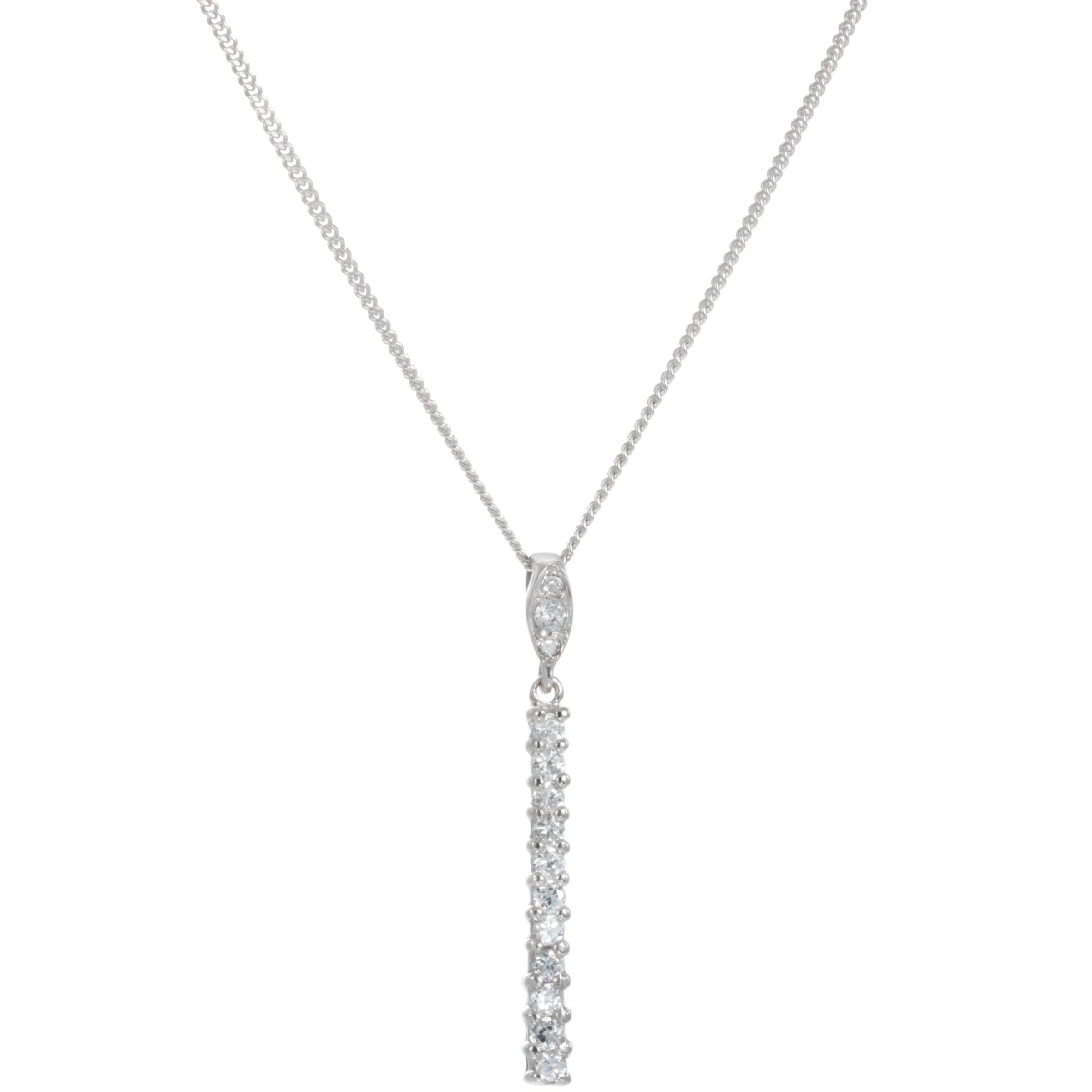 9ct White Gold Cubic Zirconia Bar Drop Pendant Necklace