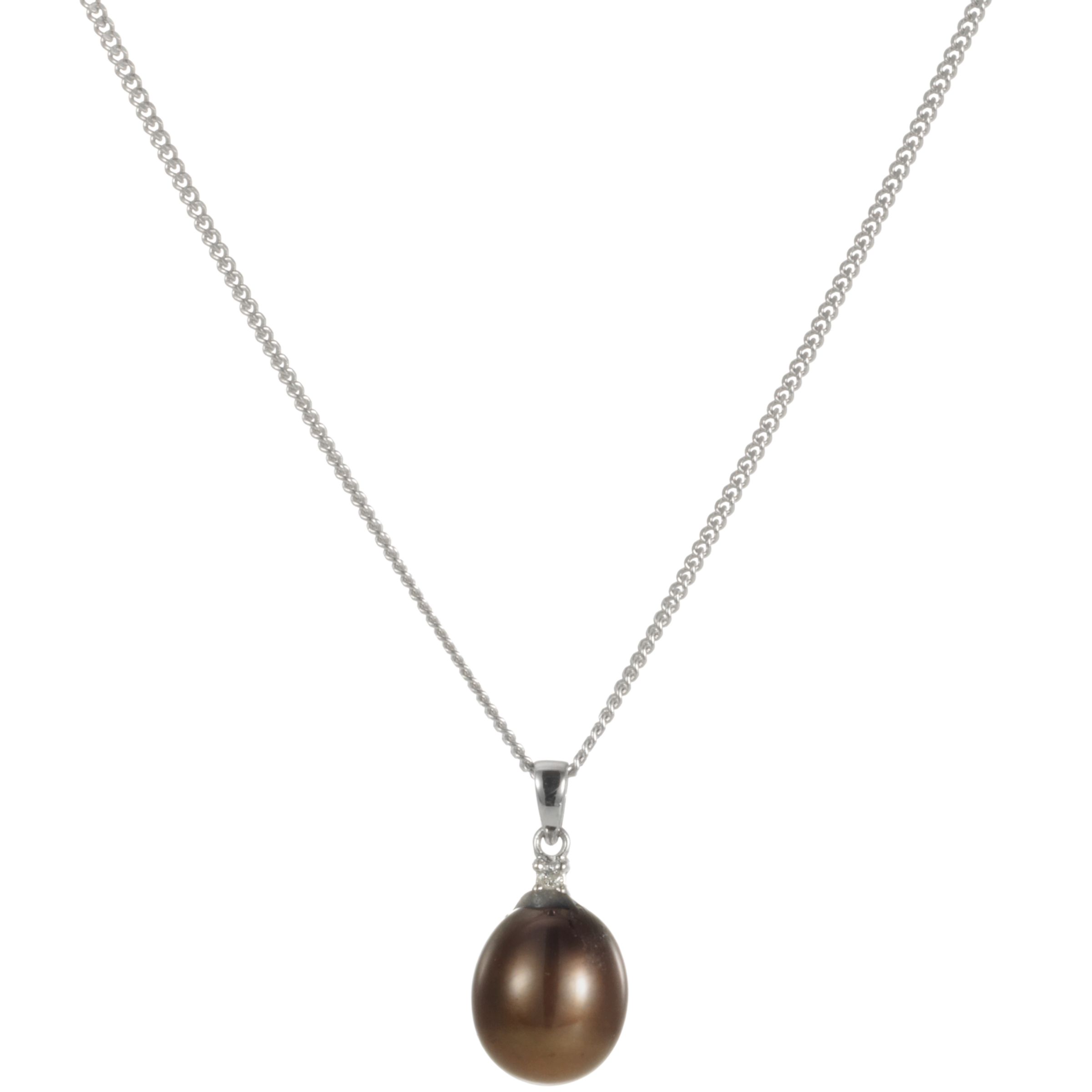 9ct White Gold Chocolate Freshwater Pearl and Diamond Pendant Necklace