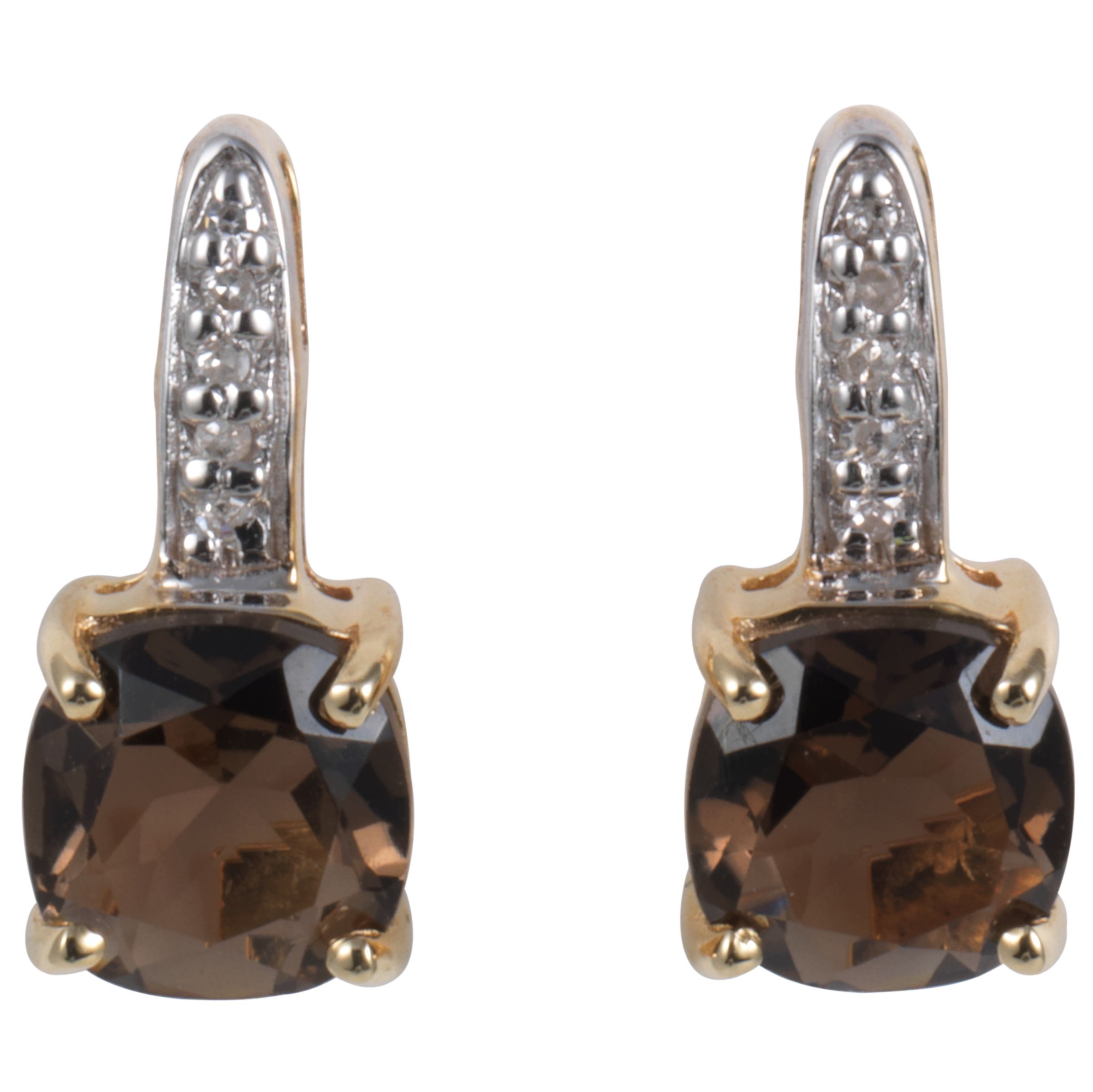 9ct Yellow Gold Smokey Quartz and Diamond Stud Earrings at John Lewis