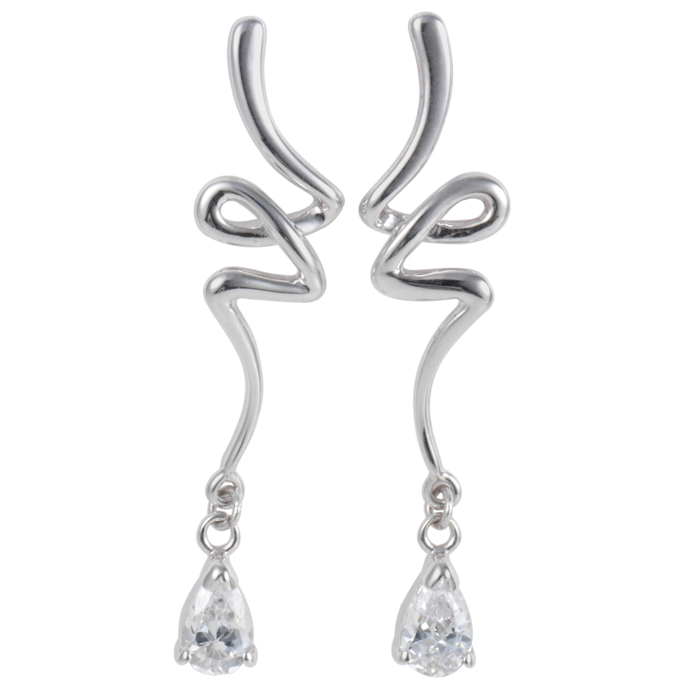 9ct White Gold "Squiggle" Cubic Zirconia Drop Earrings at John Lewis