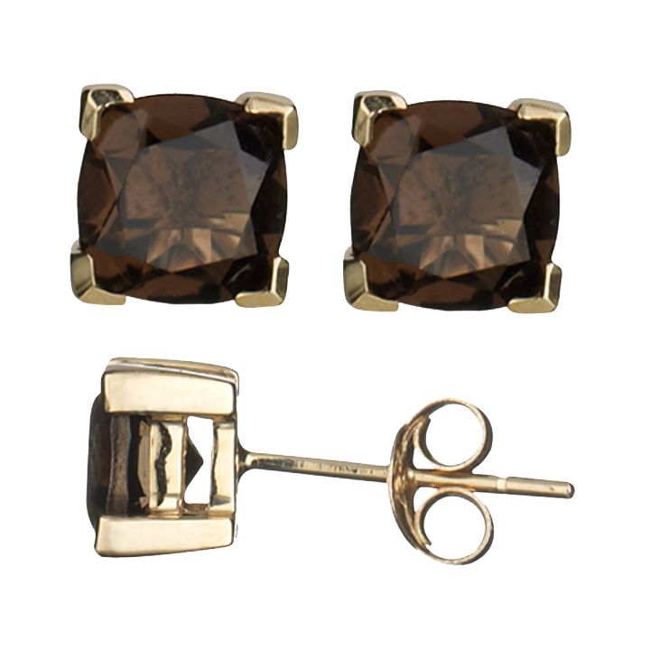 9ct Yellow Gold Cushion Cut Smokey Quartz Stud Earrings at John Lewis