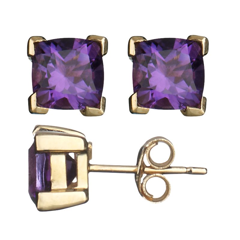 9ct Yellow Gold Cushion Cut Amethyst Stud Earrings at John Lewis