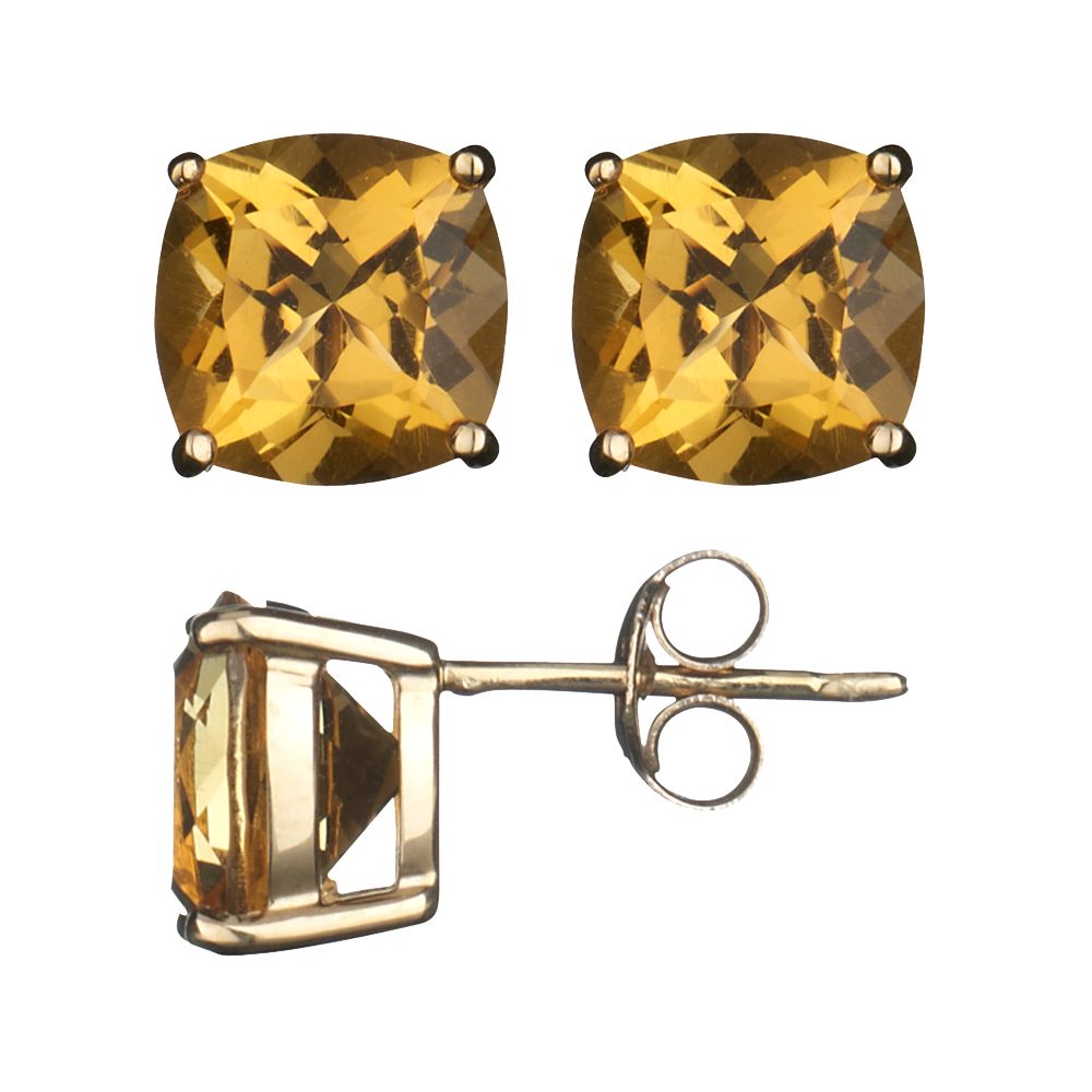 9ct Yellow Gold Cushion Cut Citrine Stud Earrings