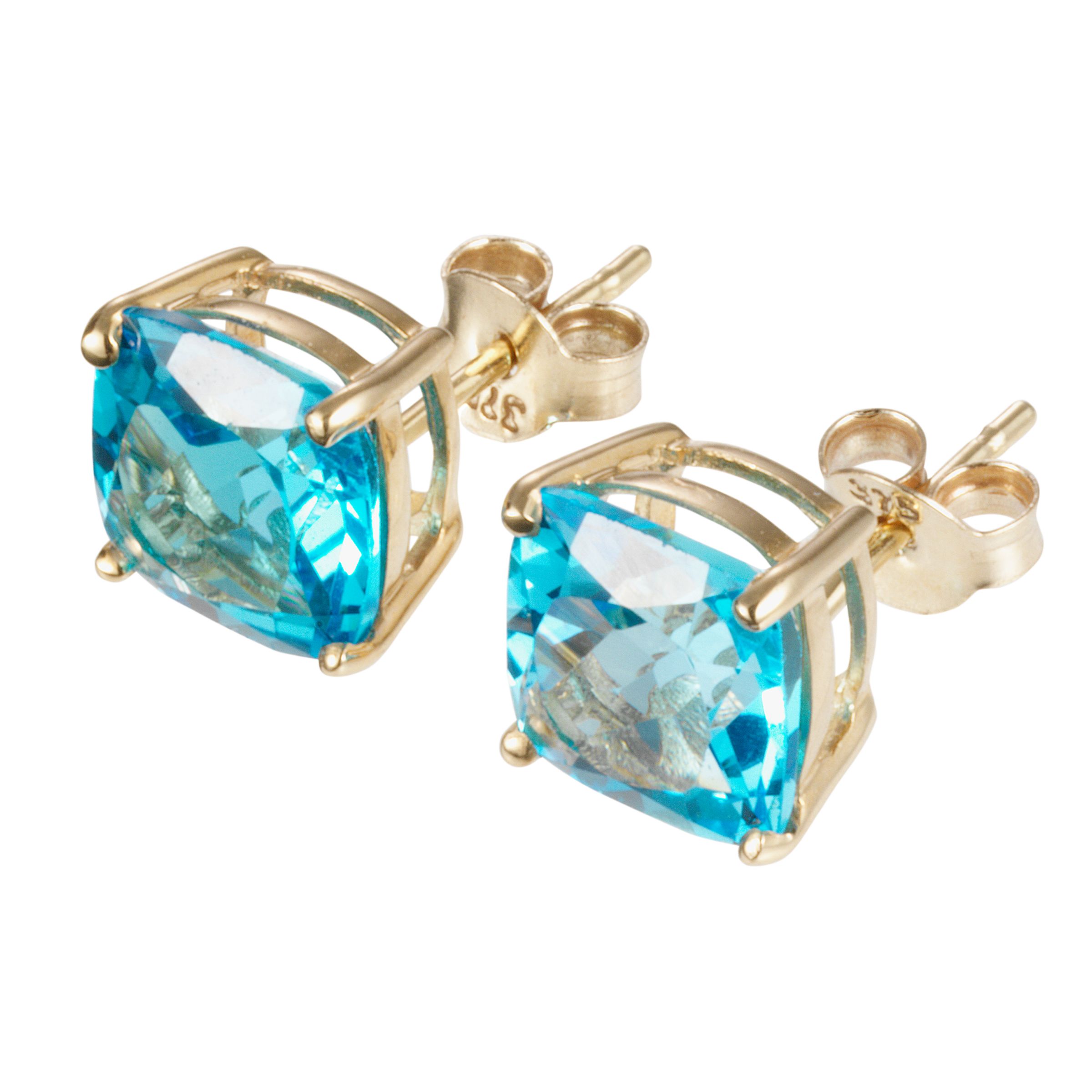 9ct Yellow Gold Cushion Cut Blue Topaz Stud Earrings at John Lewis