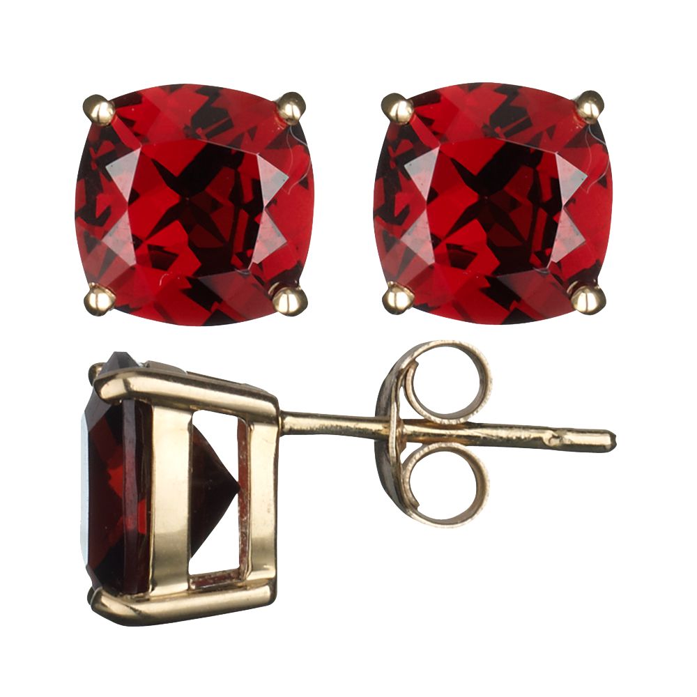 9ct Yellow Gold Cushion Cut Garnet Stud Earrings at John Lewis