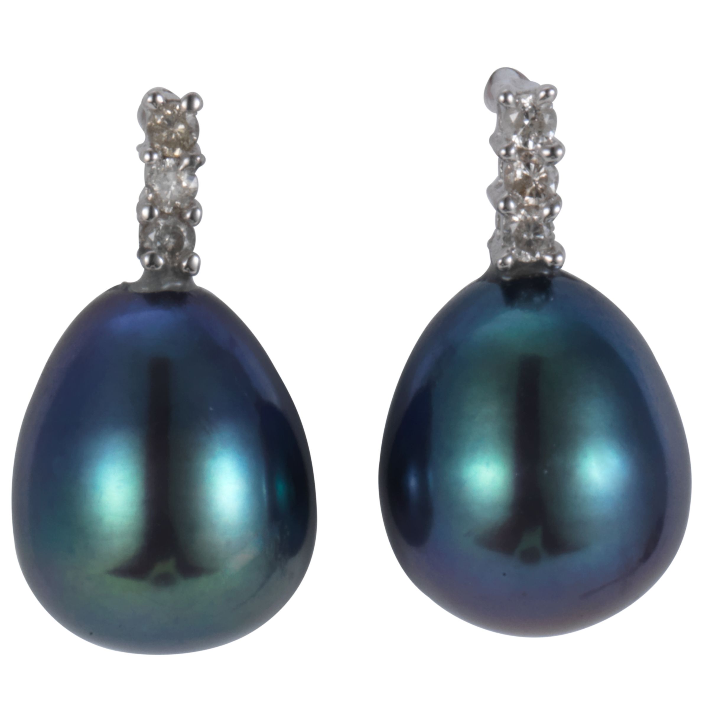 9ct White Gold Diamond and Black Freshwater Pearl Drop Earrings at John Lewis