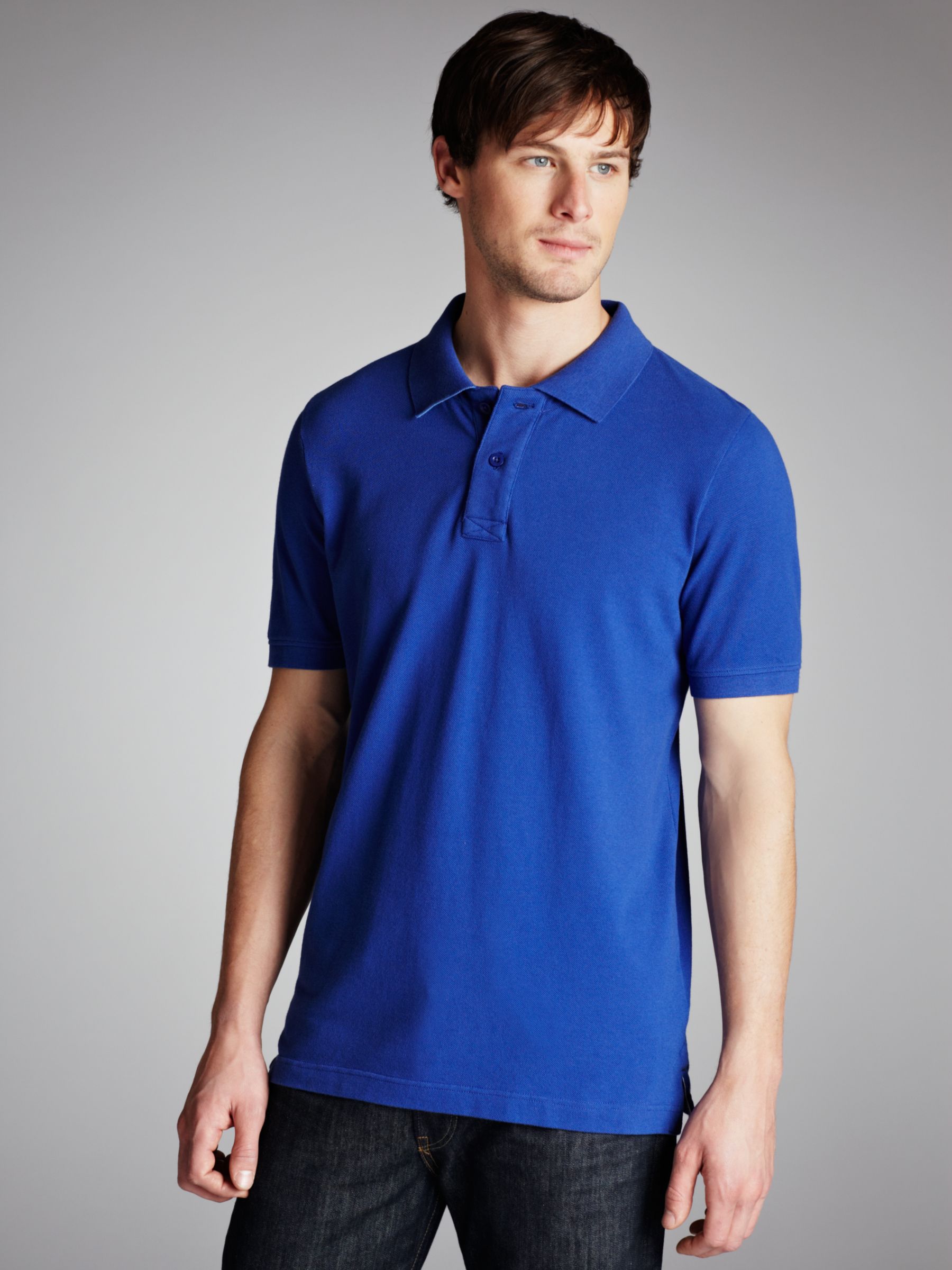 John Lewis Men Organic Cotton Piqu&eacute; Polo Shirt, Cobalt