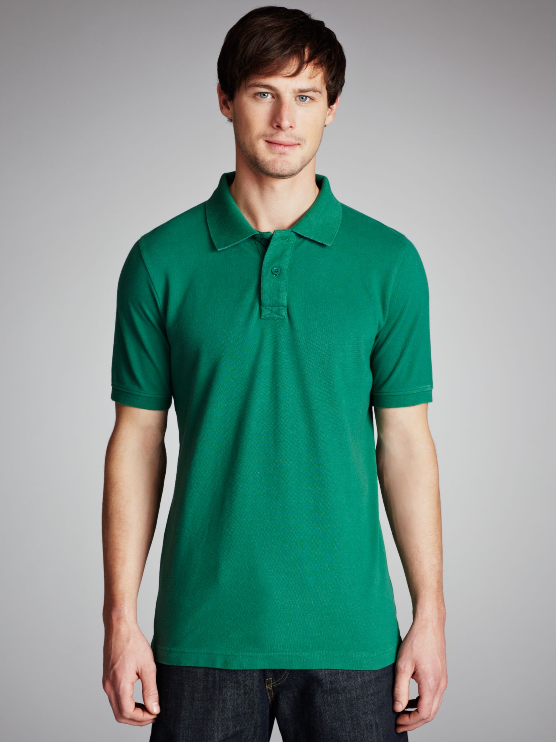 John Lewis Men Organic Cotton Piqu&eacute; Polo Shirt, Green