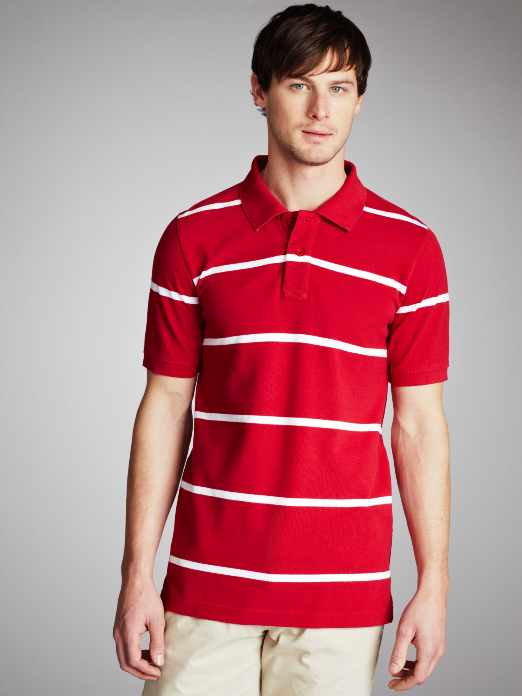 John Lewis Men Organic Cotton Single Stripe Polo Shirt, Red
