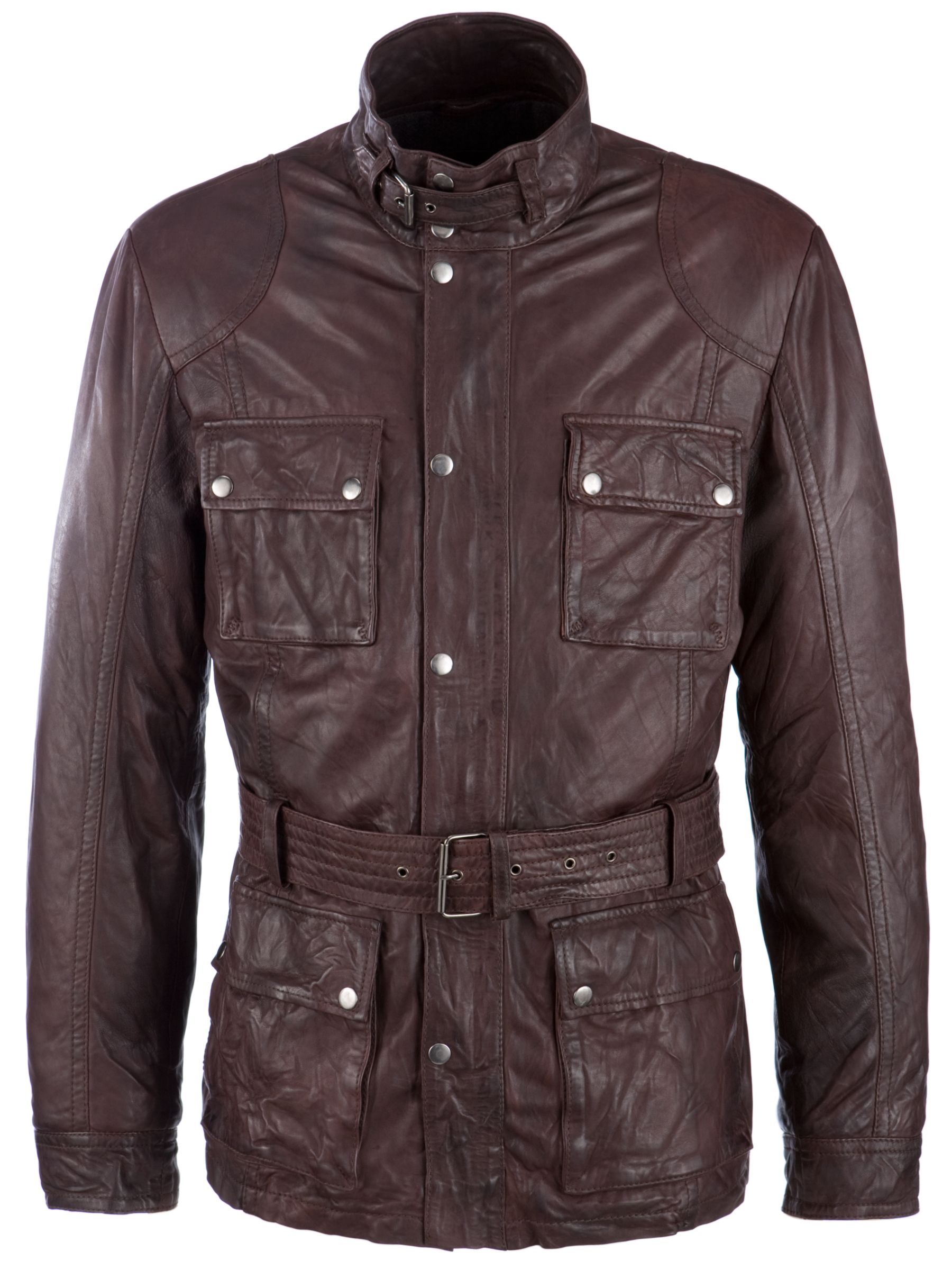 COLLECTION, John Lewis Men Belted 4 Pocket Leather Jacket, Brown at John Lewis