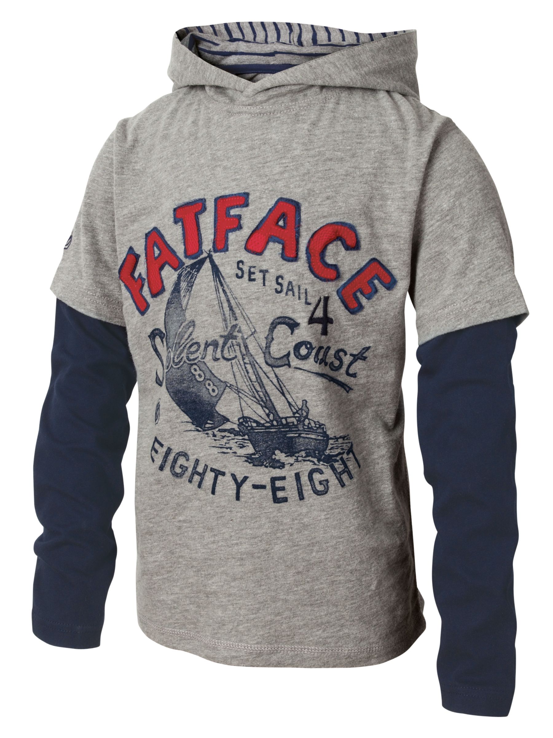 Fat Face Sailor Double Layer Hooded T-Shirt, Grey