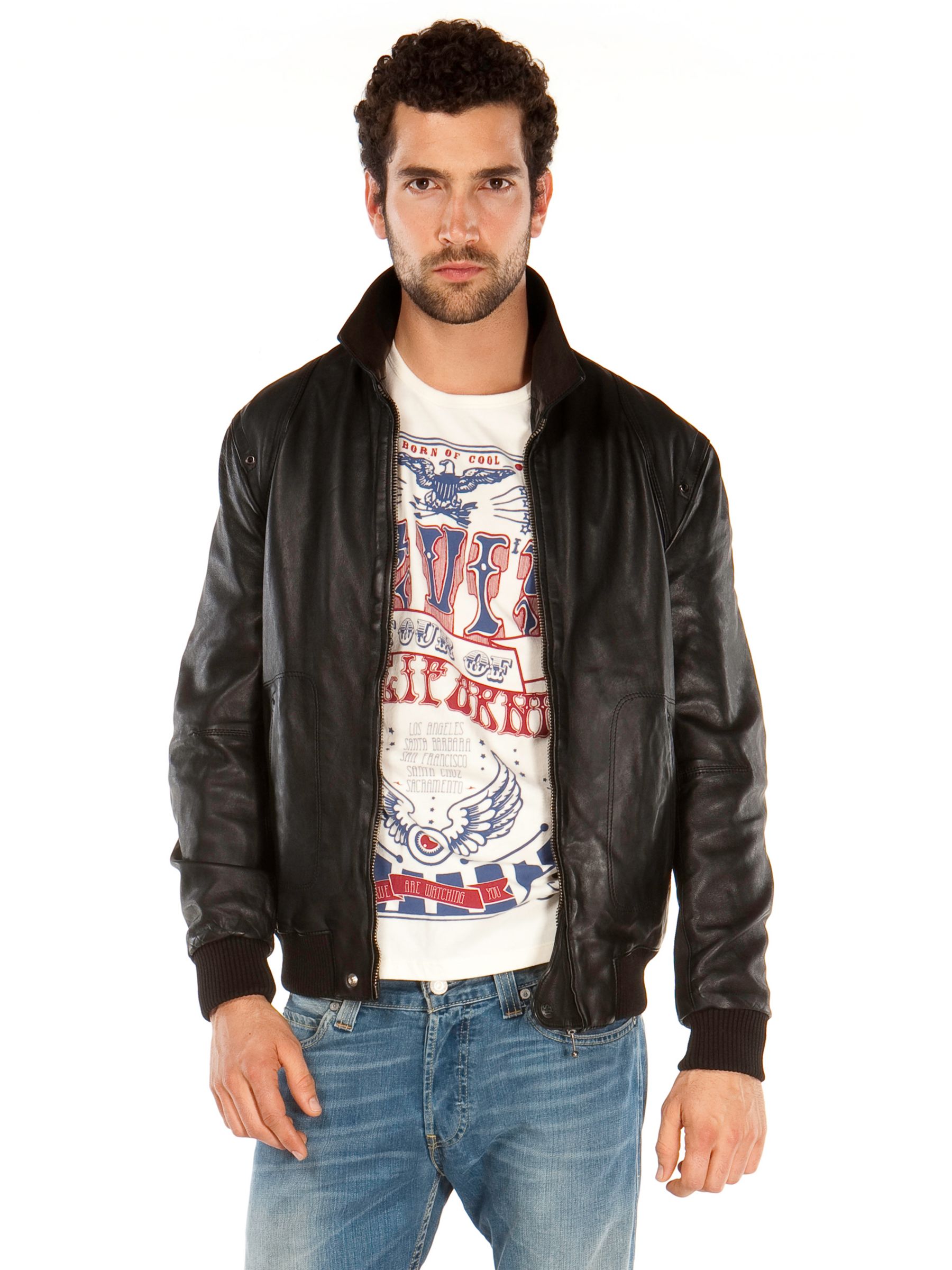 Levi's Leather Bomber Jacket, Black at John Lewis