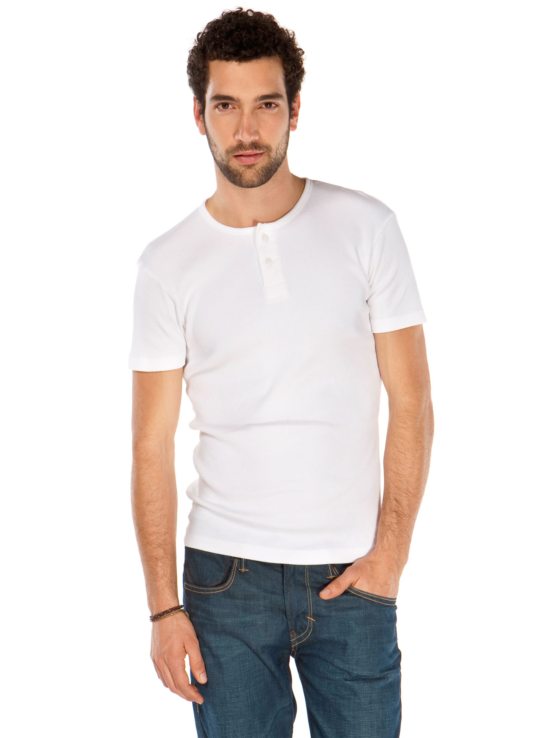 Henley Ribbed T-Shirt, White