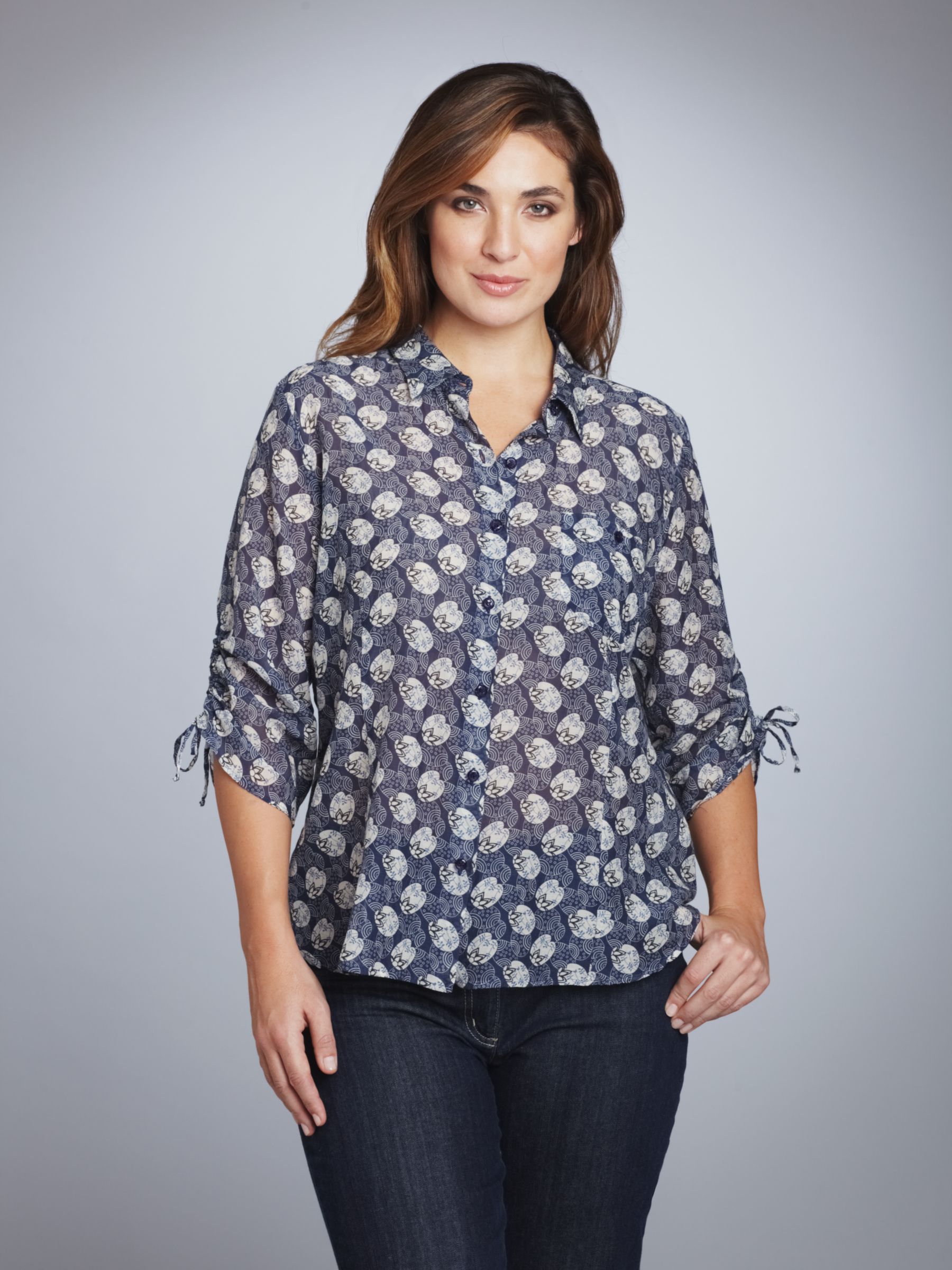 Persona Silk/Cotton Printed Blouse, Blue