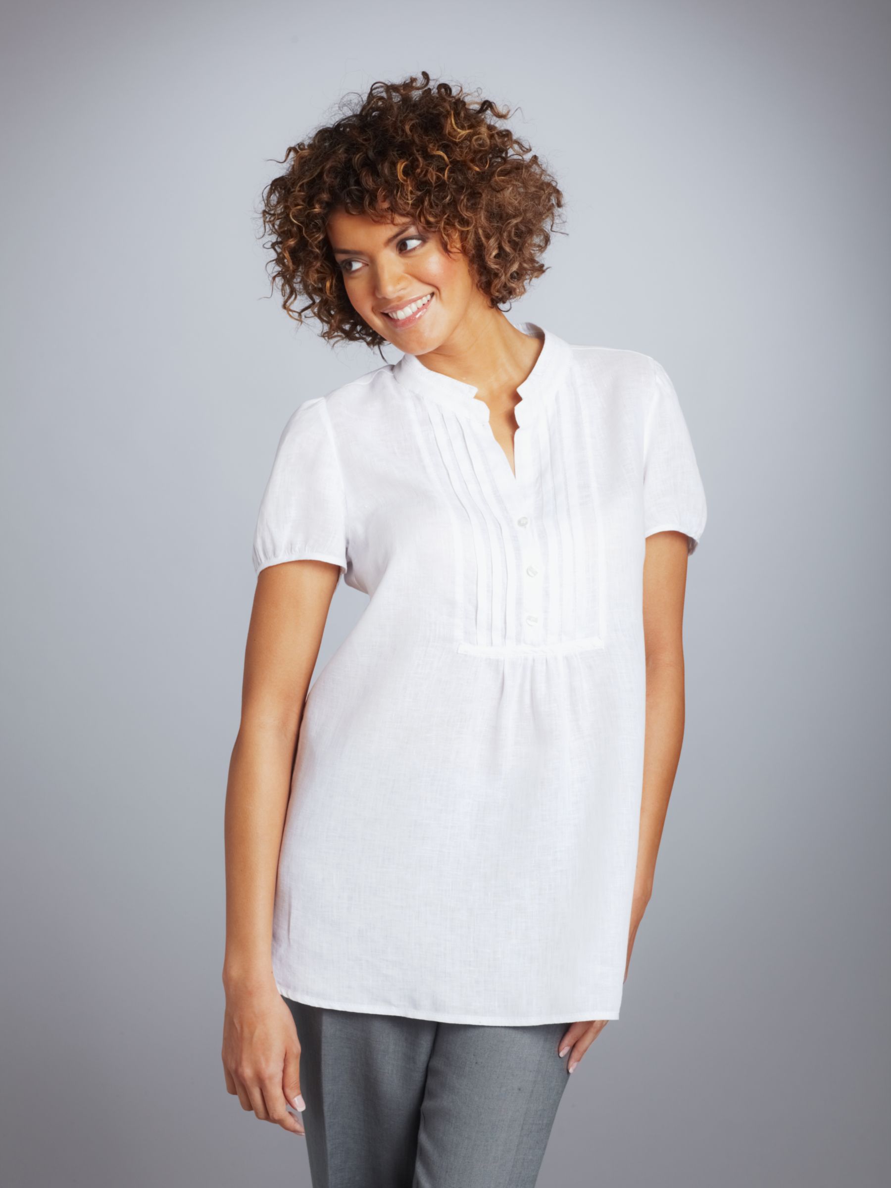 Persona Light Linen Tunic Blouse, White