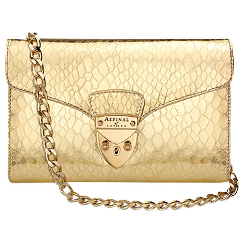 Aspinal The Elizabeth Hurley Clutch Handbag, Gold Snakeskin at JohnLewis