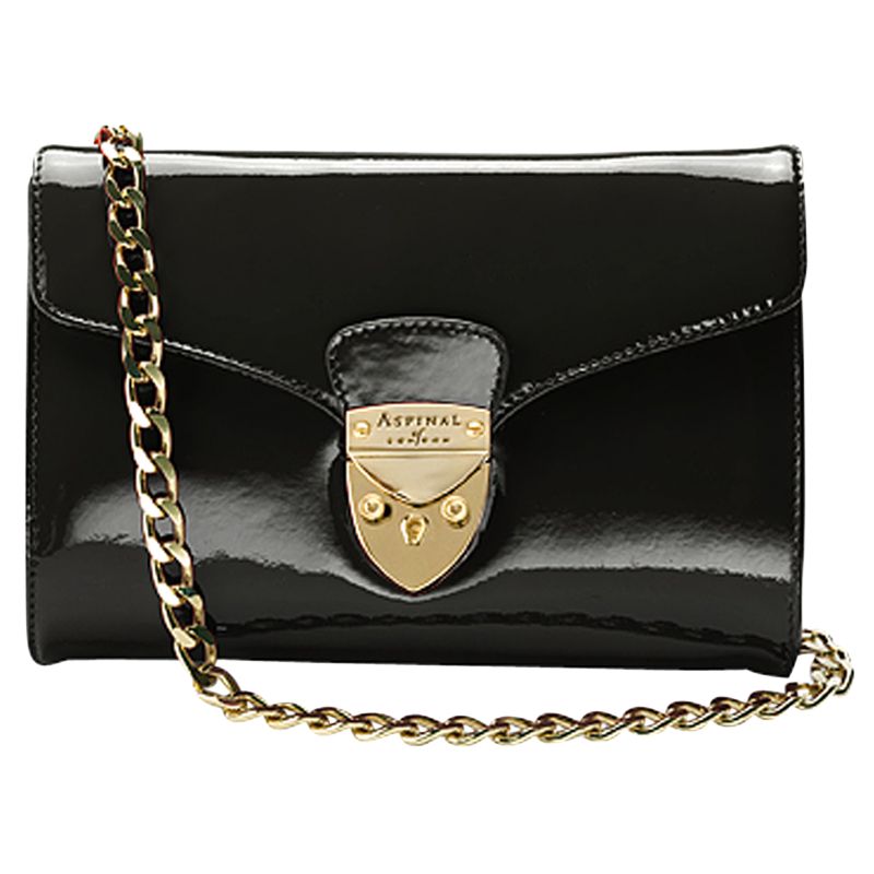 Aspinal The Elizabeth Hurley Clutch Handbag, Black Patent at John Lewis