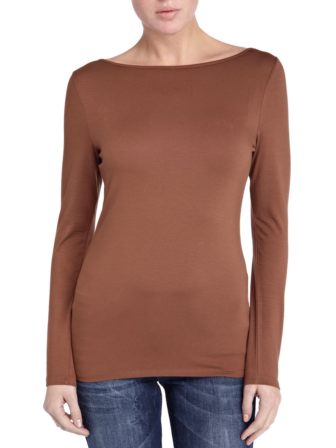 Boatneck Long Sleeve T-Shirt, Mid Brown